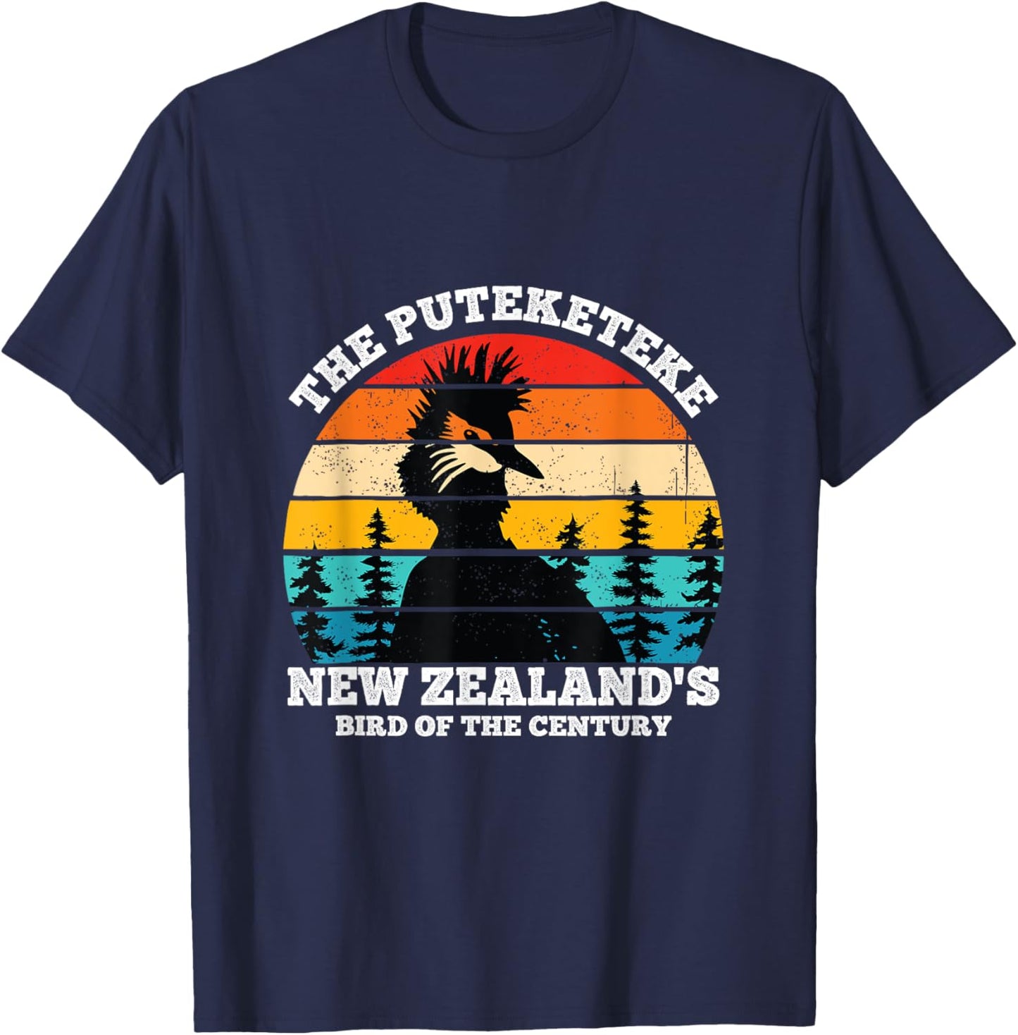 Retro Puteketeke New Zealand's Bird Of The Century Wildlife T-Shirt - T-Shirt | Navy