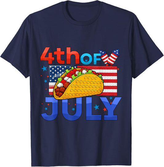 Taco US Independence July 4 Brick Builder Block American T-Shirt - T-Shirt | Navy