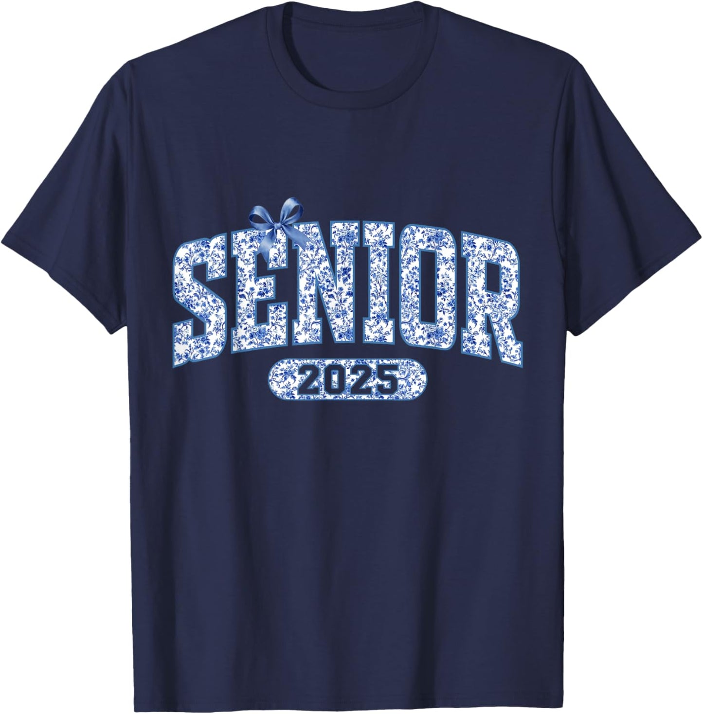 Chinoiserie Coquette Bow Senior 2025 T-Shirt - T-Shirt | Navy