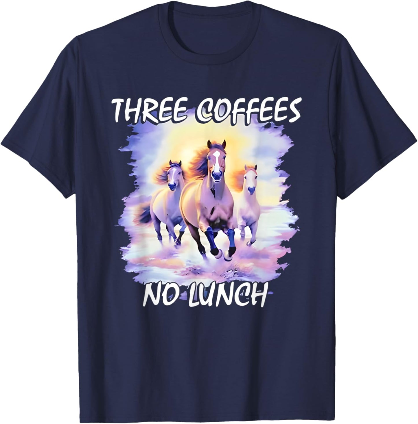 Three Coffees No Lunch Horses T-Shirt - T-Shirt | Navy