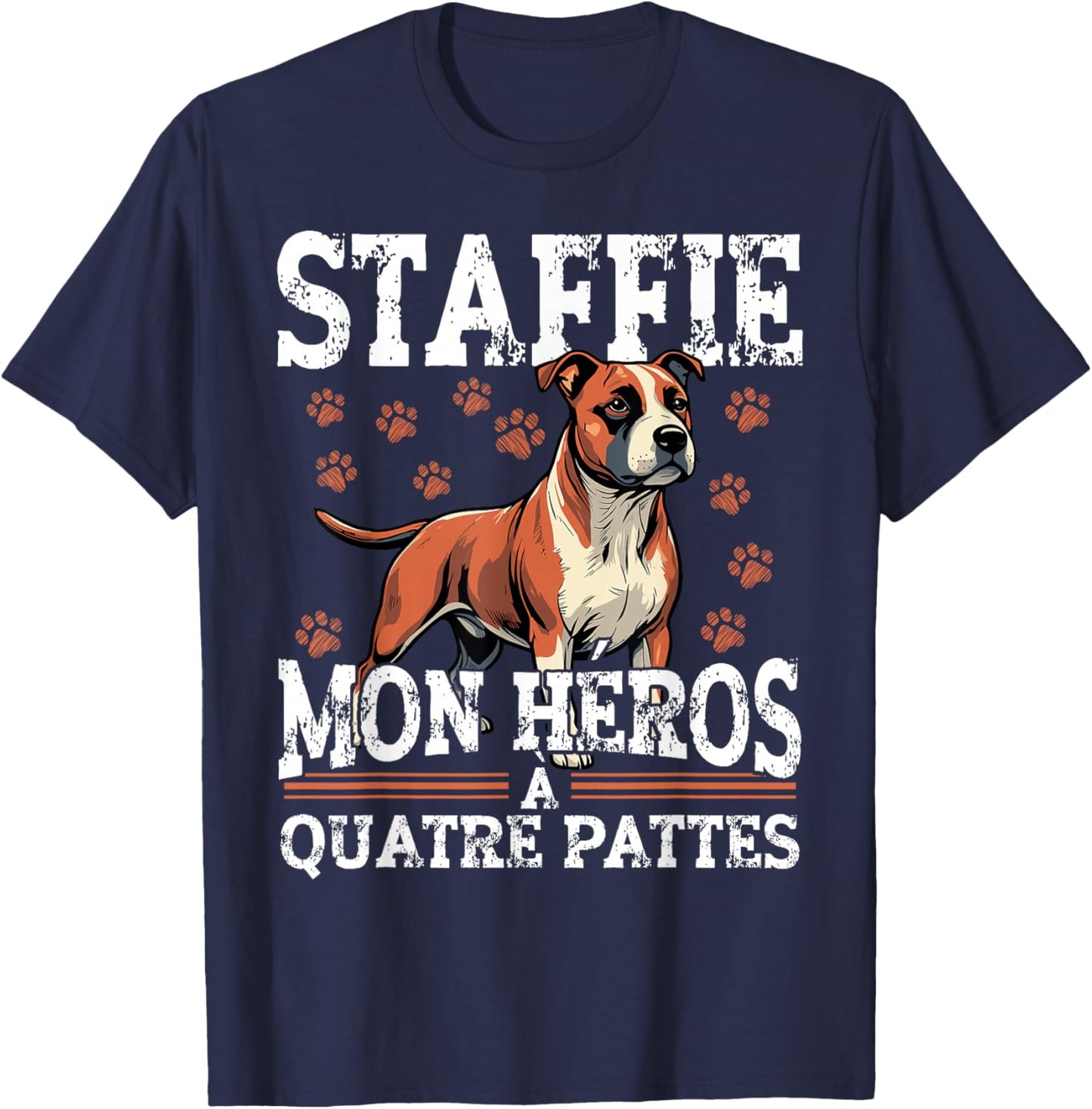 Staffie My Four Legged Hero Dog T-Shirt - T-Shirt | Navy