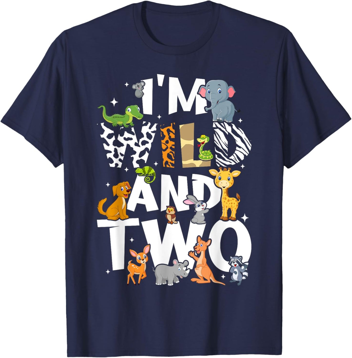 I'm Wild and Two Zoo Theme Birthday Safari Jungle Animals T-Shirt - T-Shirt | Navy