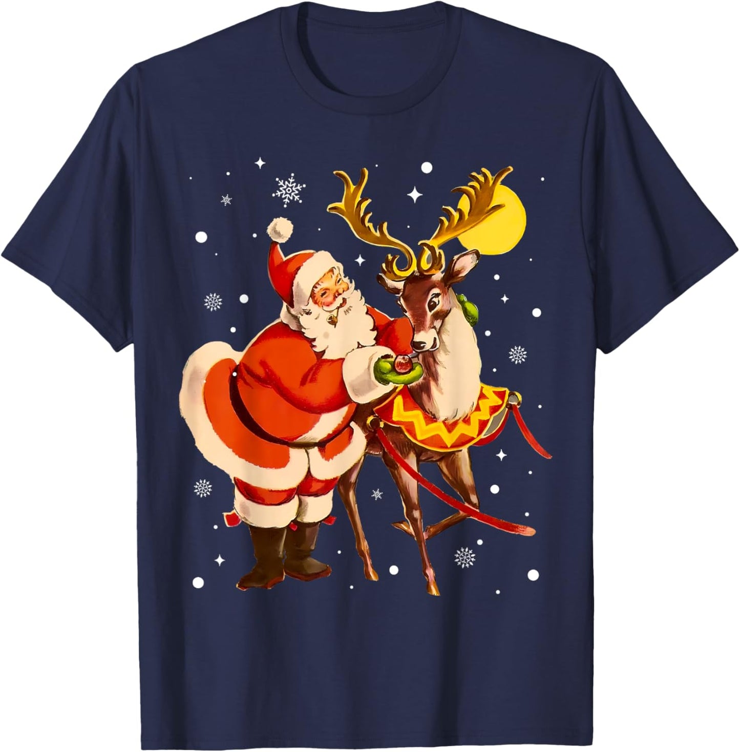 Santa Reindeer Retro 1950s Vintage Christmas Women Men Kids T-Shirt - T-Shirt | Navy