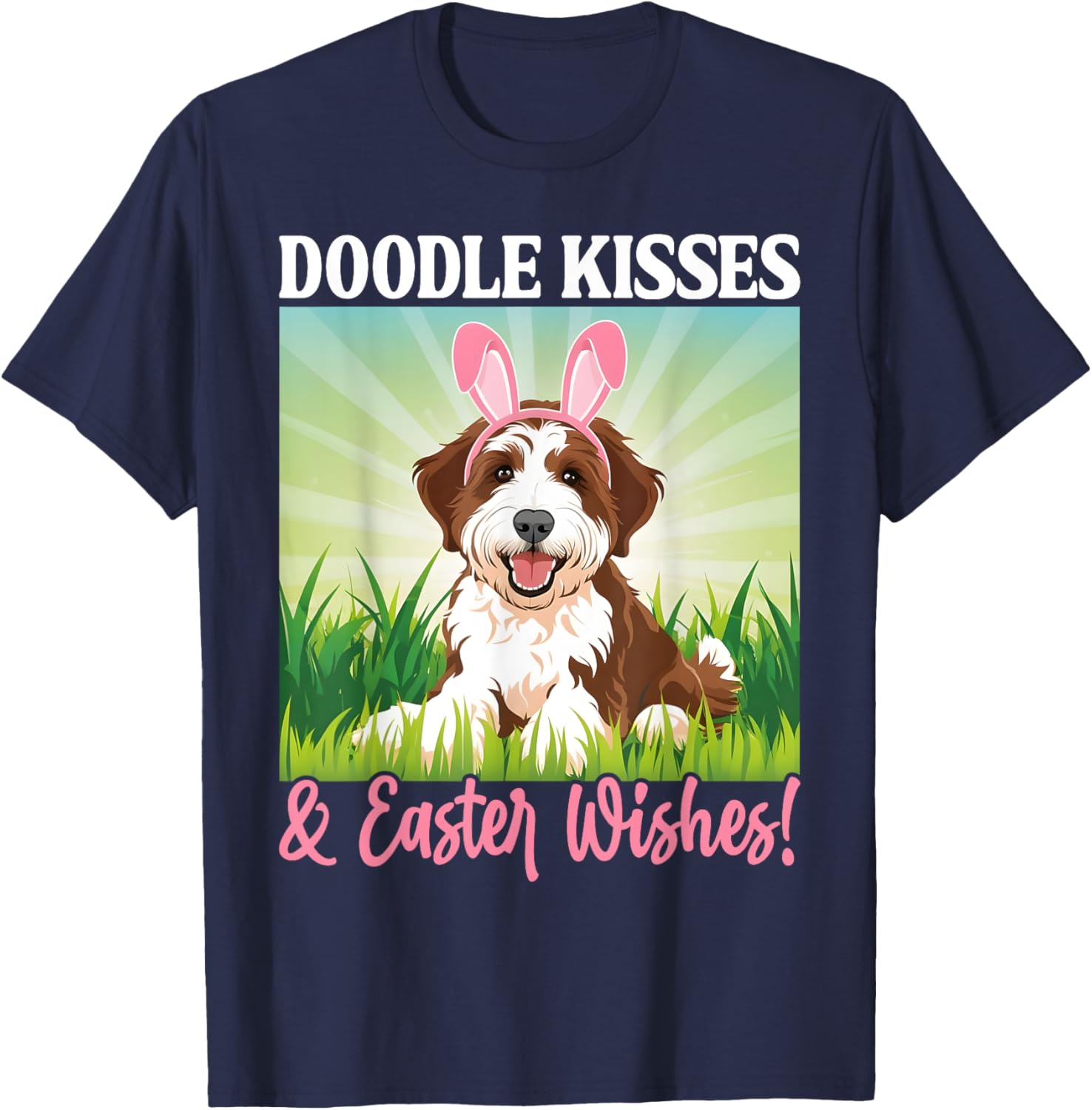 Easter Doodle Bunny Kisses Spring Dog Pet Lover T-Shirt - T-Shirt | Navy
