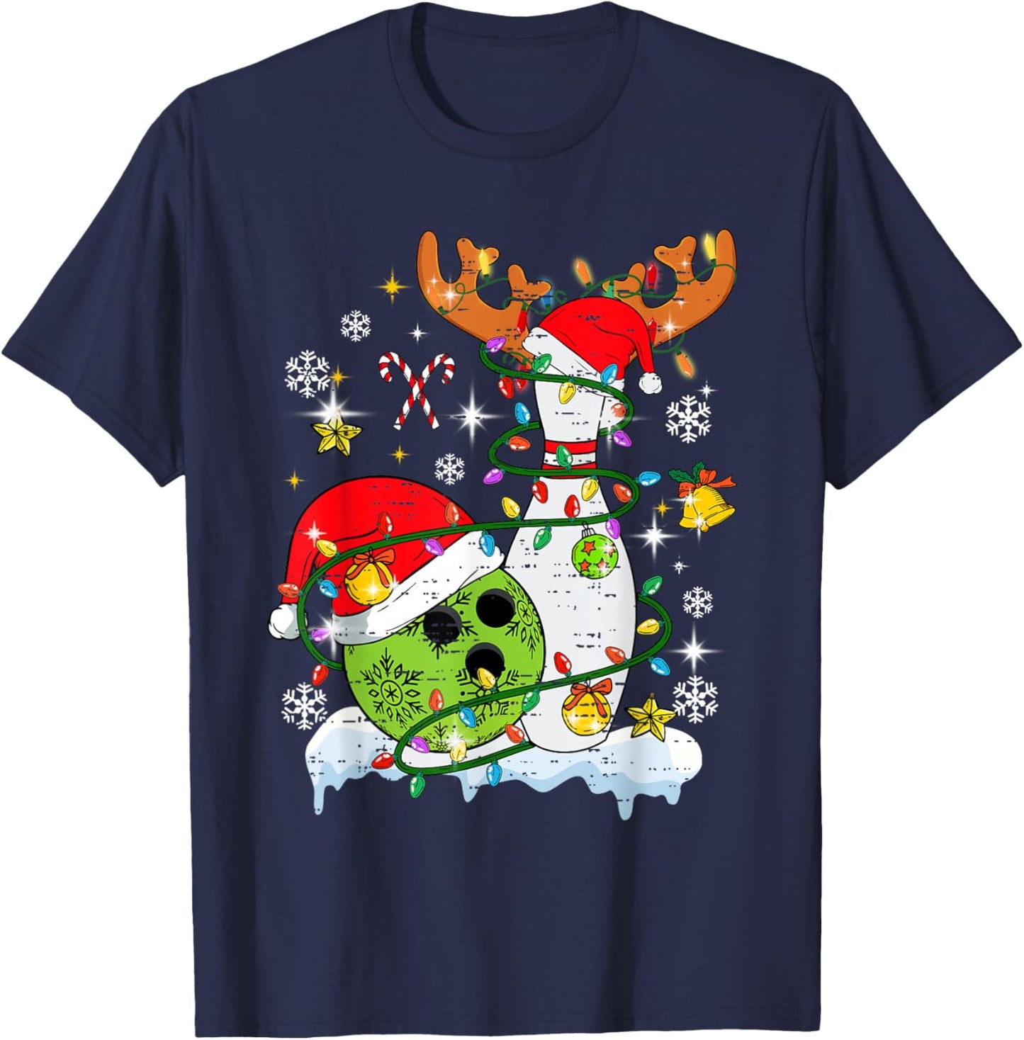Christmas Bowling Hat Santa Bowler Xmas Sport Men Women Kids T-Shirt - T-Shirt | Navy