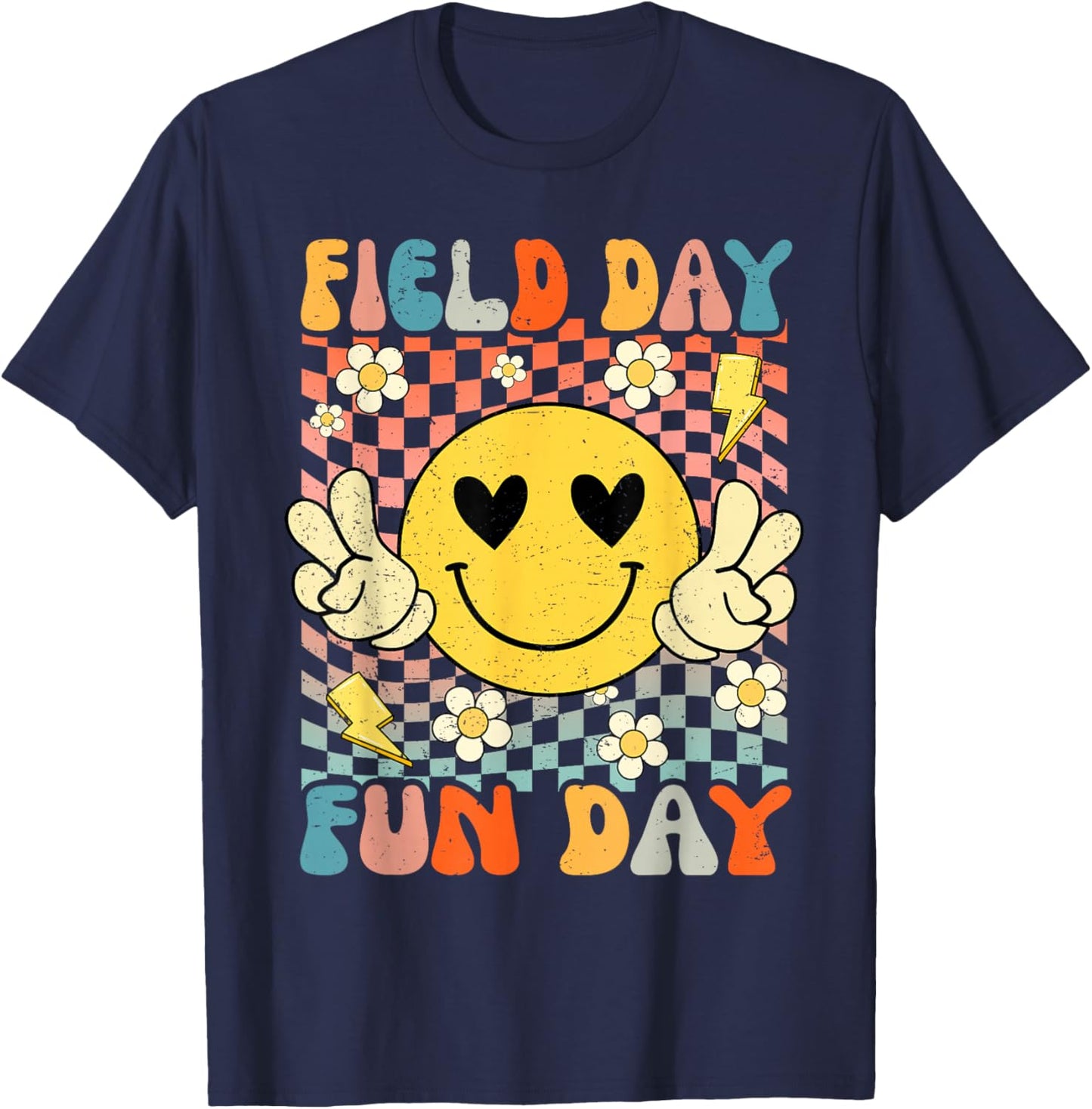 Field Day Fun Day Groovy Retro Field Trip Funny Boys Girls T-Shirt - T-Shirt | Navy