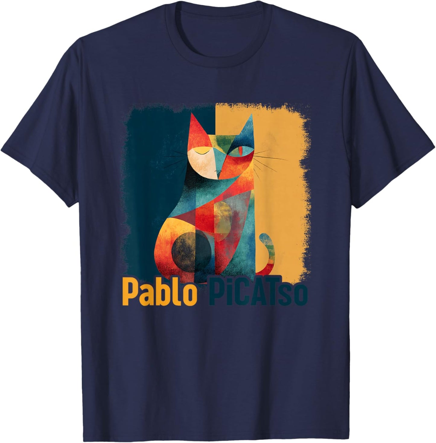 Funny Cat Design Picatso T-Shirt - T-Shirt | Navy