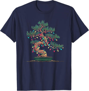 Funny Bonsai Tree Christmas Graphics Lights Lover T-Shirt - T-Shirt | Navy