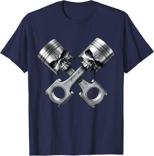 Skull Engine Piston Skull Motorsport Tuning , Black, S T-Shirt - T-Shirt | Navy