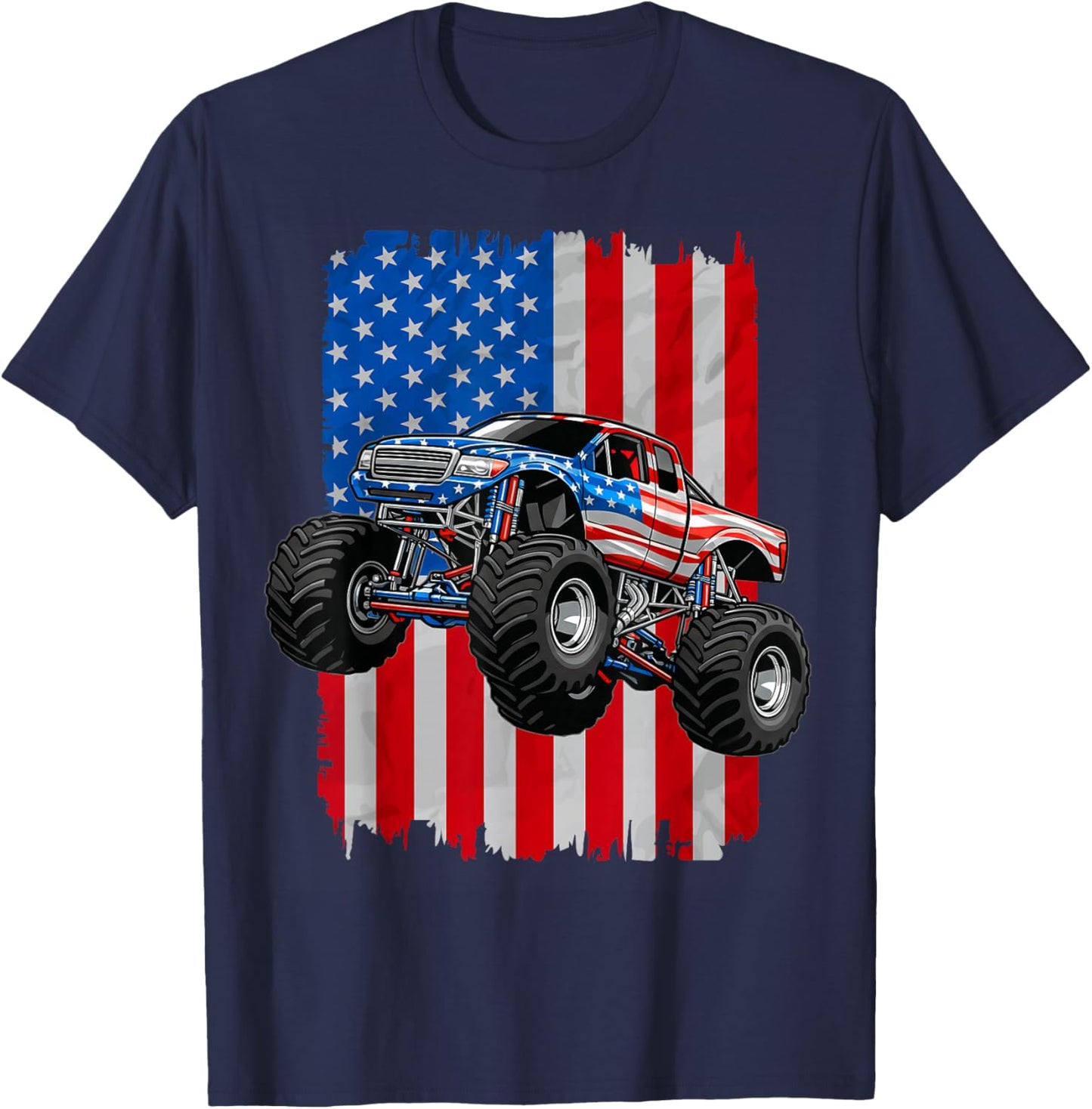 4th of July Monster Trucks USA American Flag Monster Truck T-Shirt - T-Shirt | Navy