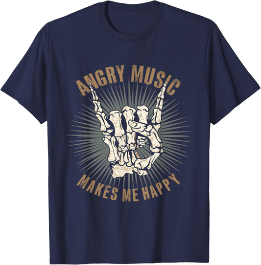 Funny Rockn Roll Saying Angry Music Makes Me Happy Metalhead T-Shirt - T-Shirt | Navy