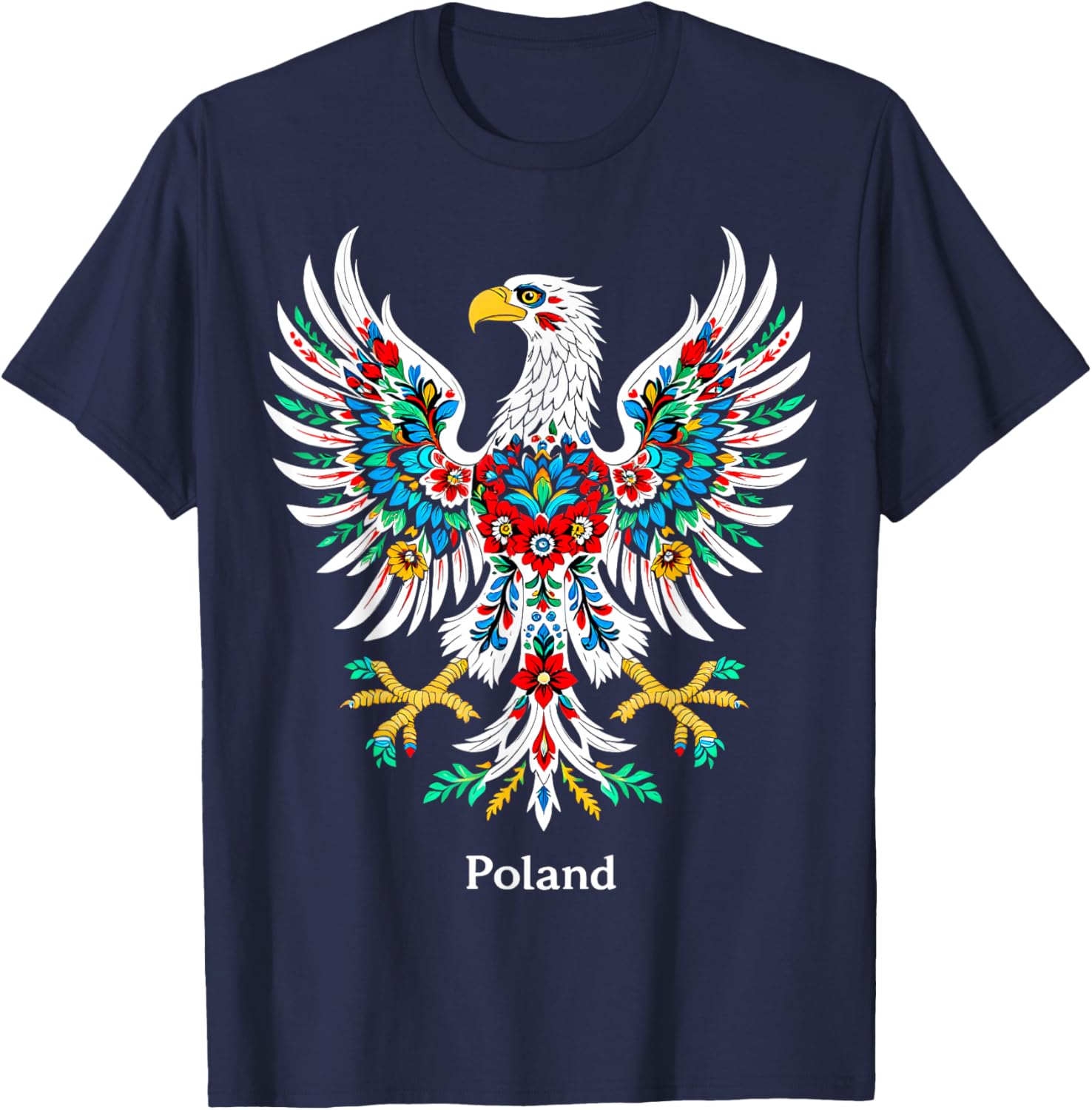 Polish Floral Eagle Folk Art Design T-Shirt - T-Shirt | Navy