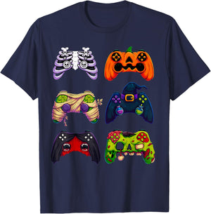Halloween Skeleton Zombie Gaming Controllers T-Shirt - T-Shirt | Navy