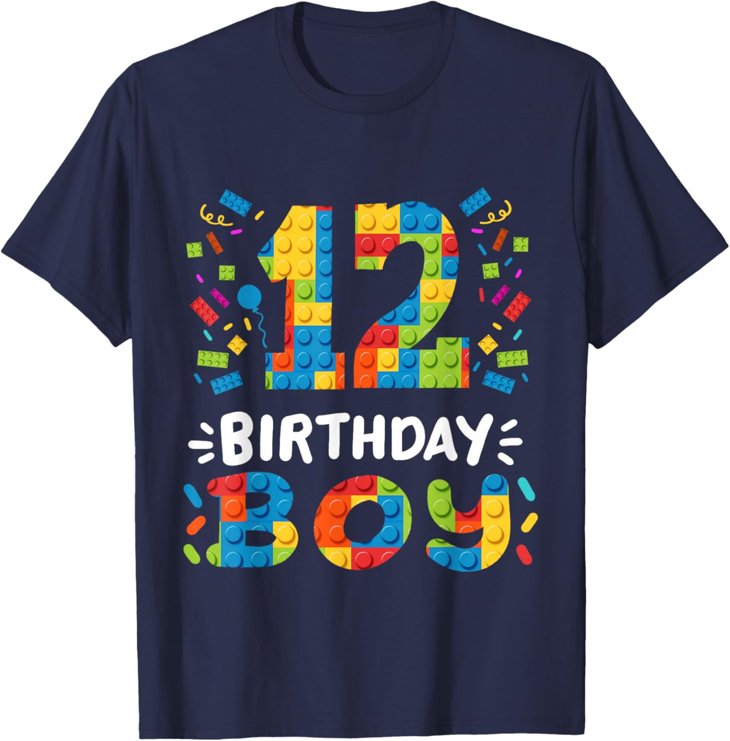Kids 12 Years Old Building Blocks Builder 12th Birthday Boys T-Shirt - T-Shirt | Navy