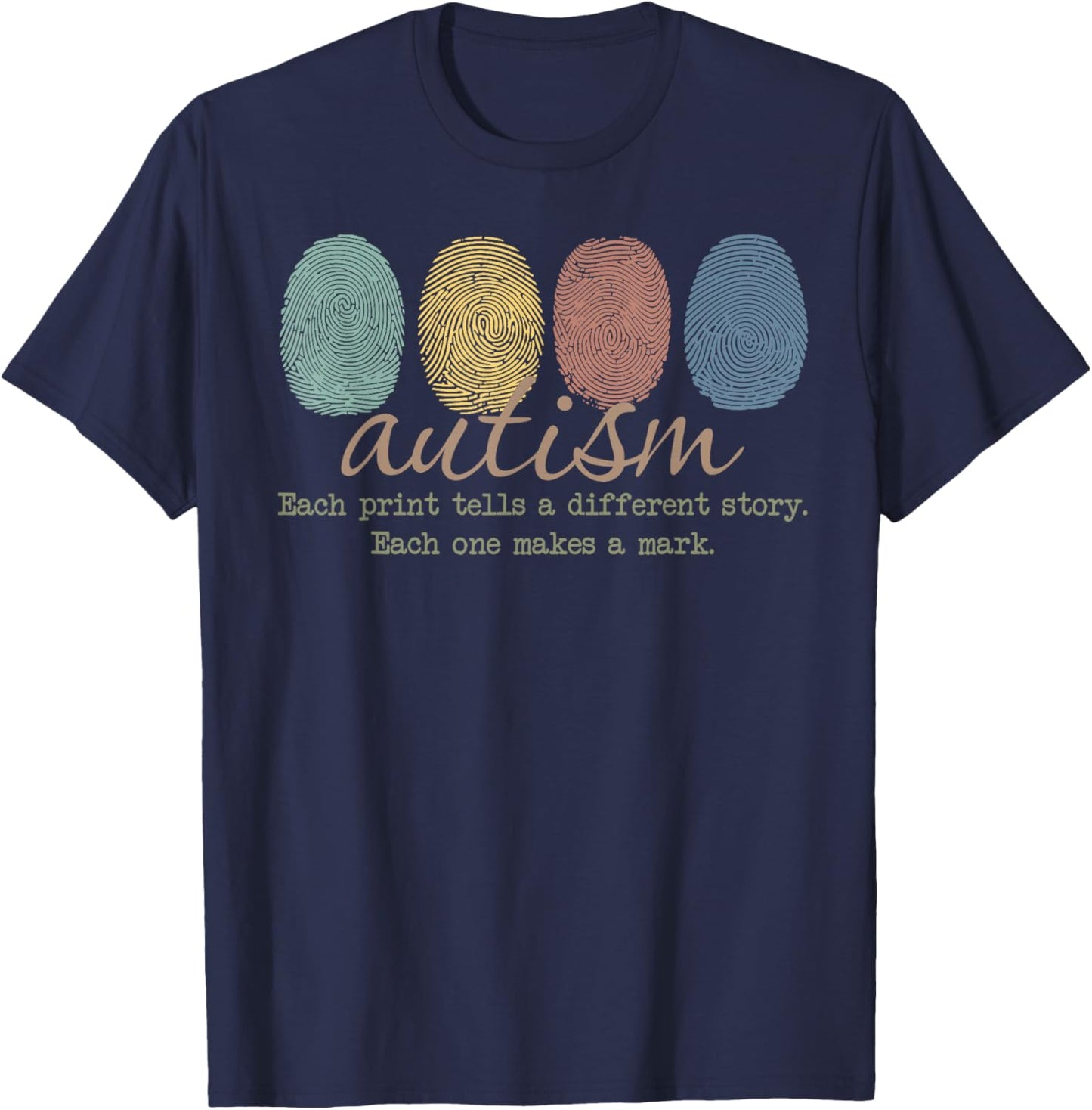 Fingerprint Autism Each Print Tells A Different Story Retro T-Shirt - T-Shirt | Navy