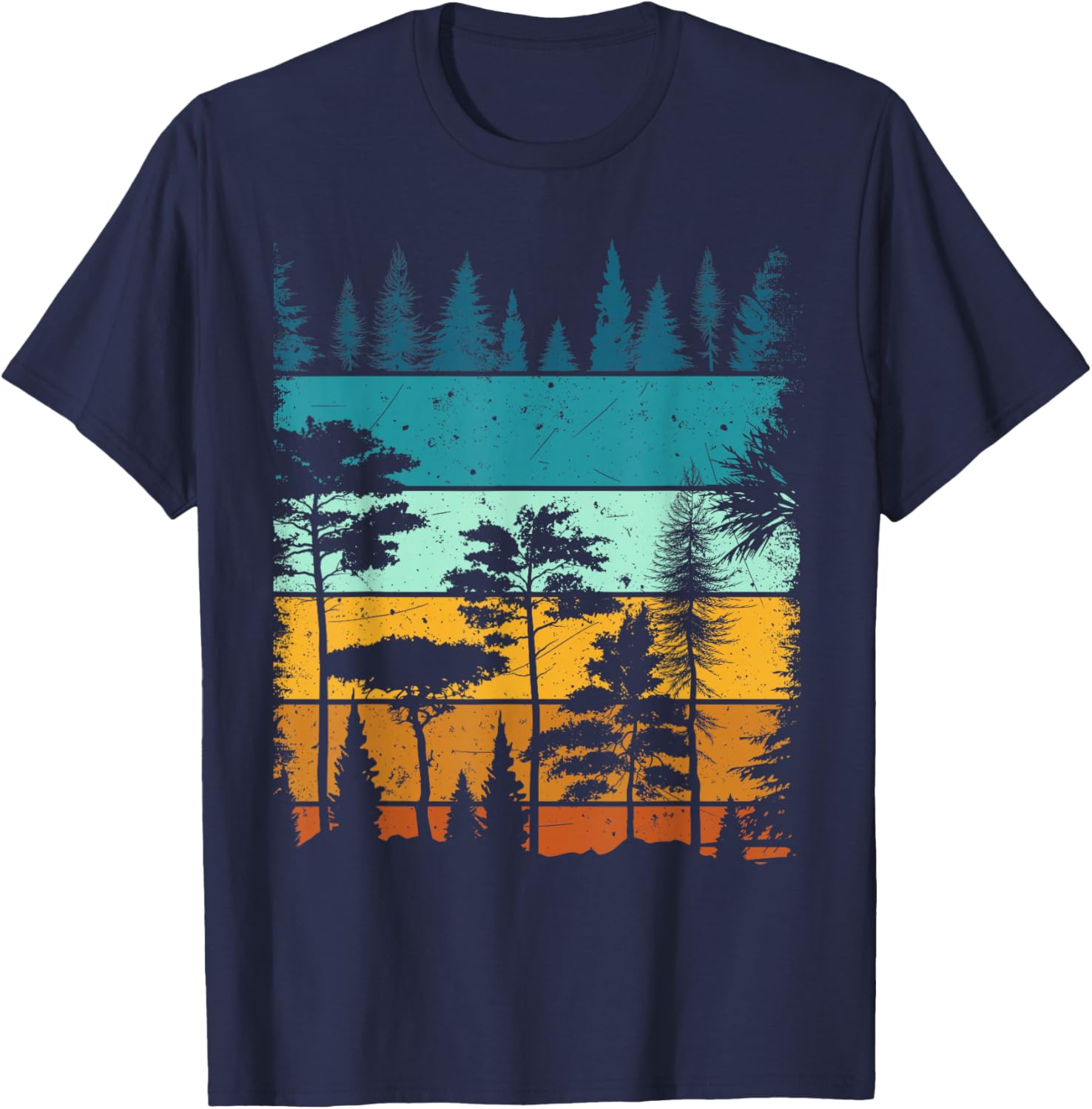Retro Forest Trees Outdoors Nature Wildlife Vintage Graphic T-Shirt - T-Shirt | Navy