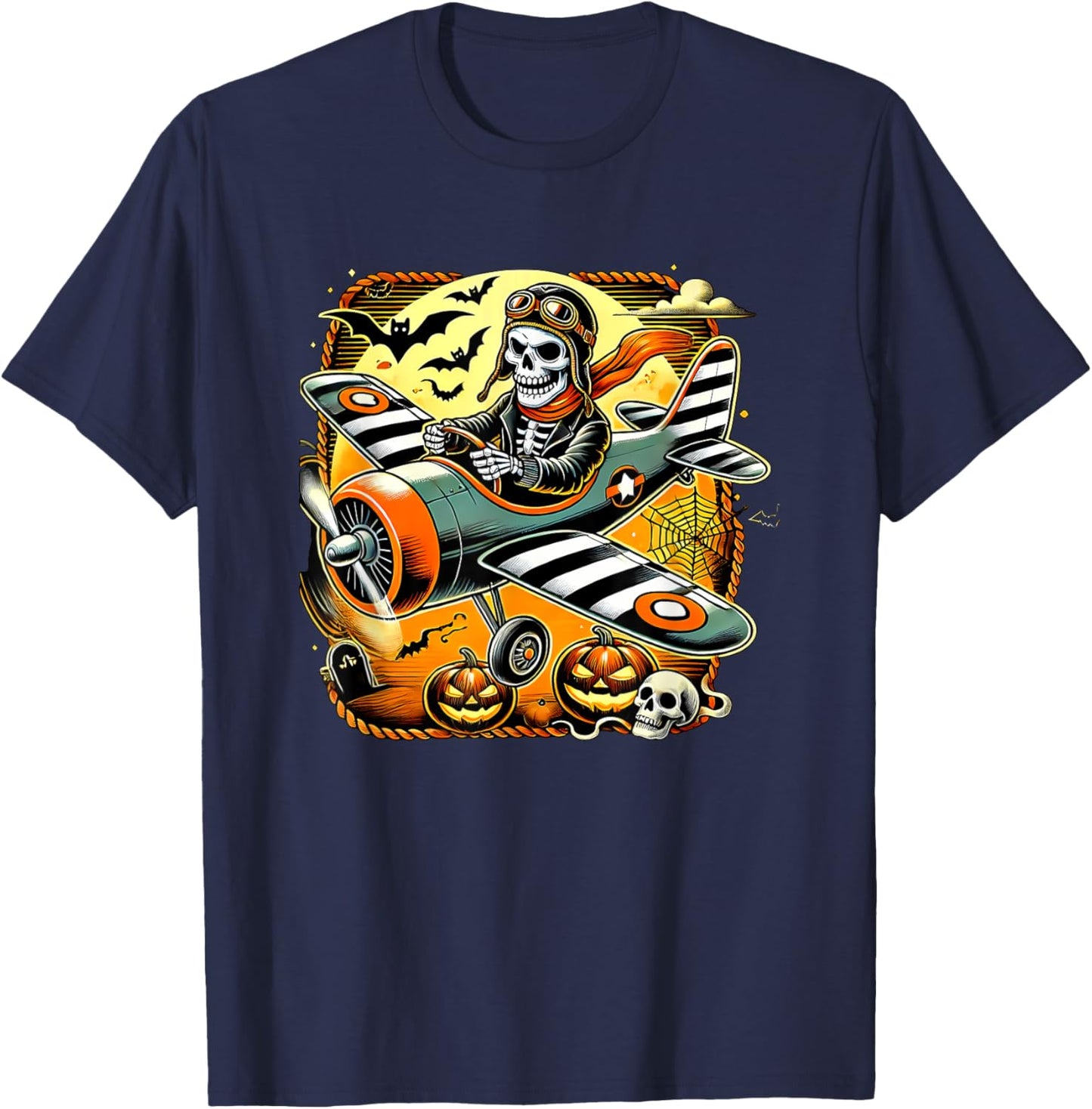 Halloween Skeleton Airplane T-Shirt - T-Shirt | Navy