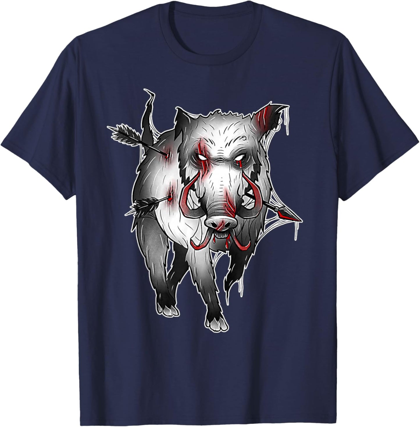 Wild Boar Zombie Hog Creepy Pig T-Shirt - T-Shirt | Navy