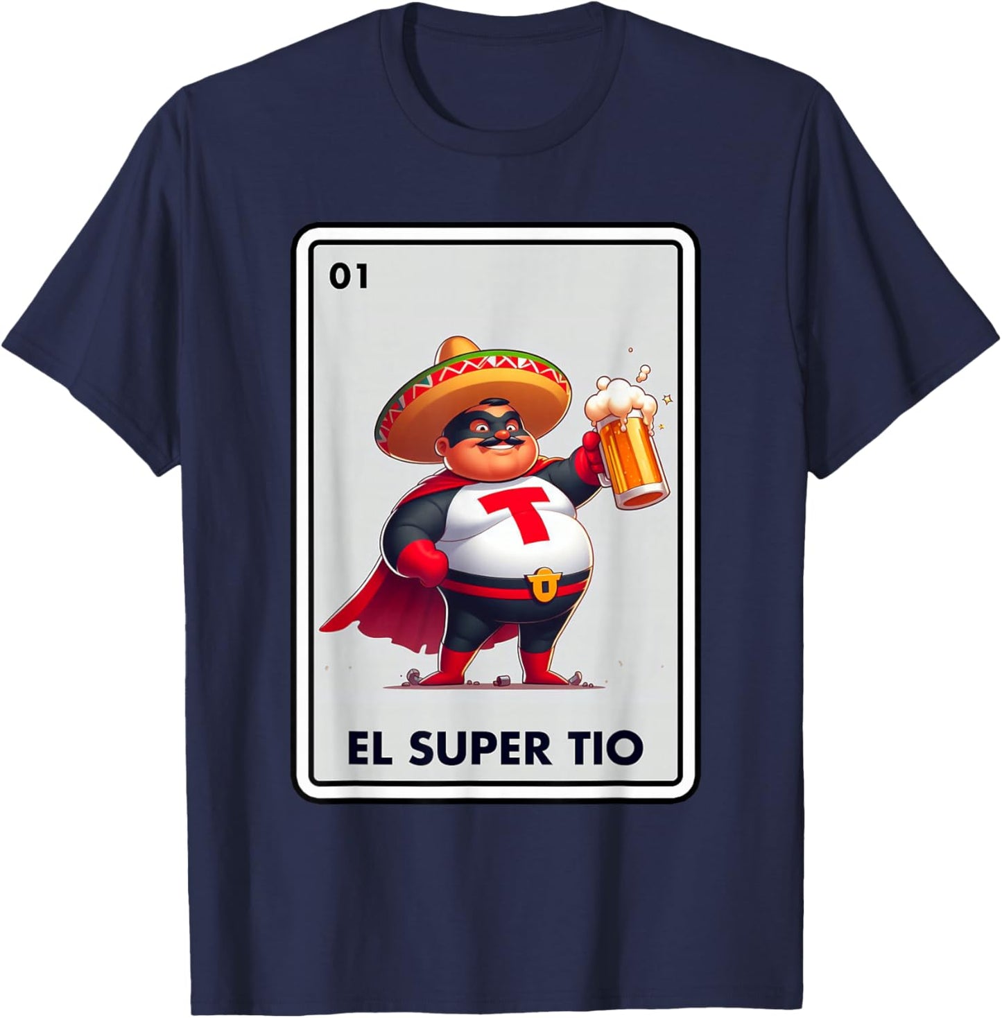 Mexican Uncle Drinking Lover Tio El Tio Mexican Bingo Card T-Shirt - T-Shirt | Navy