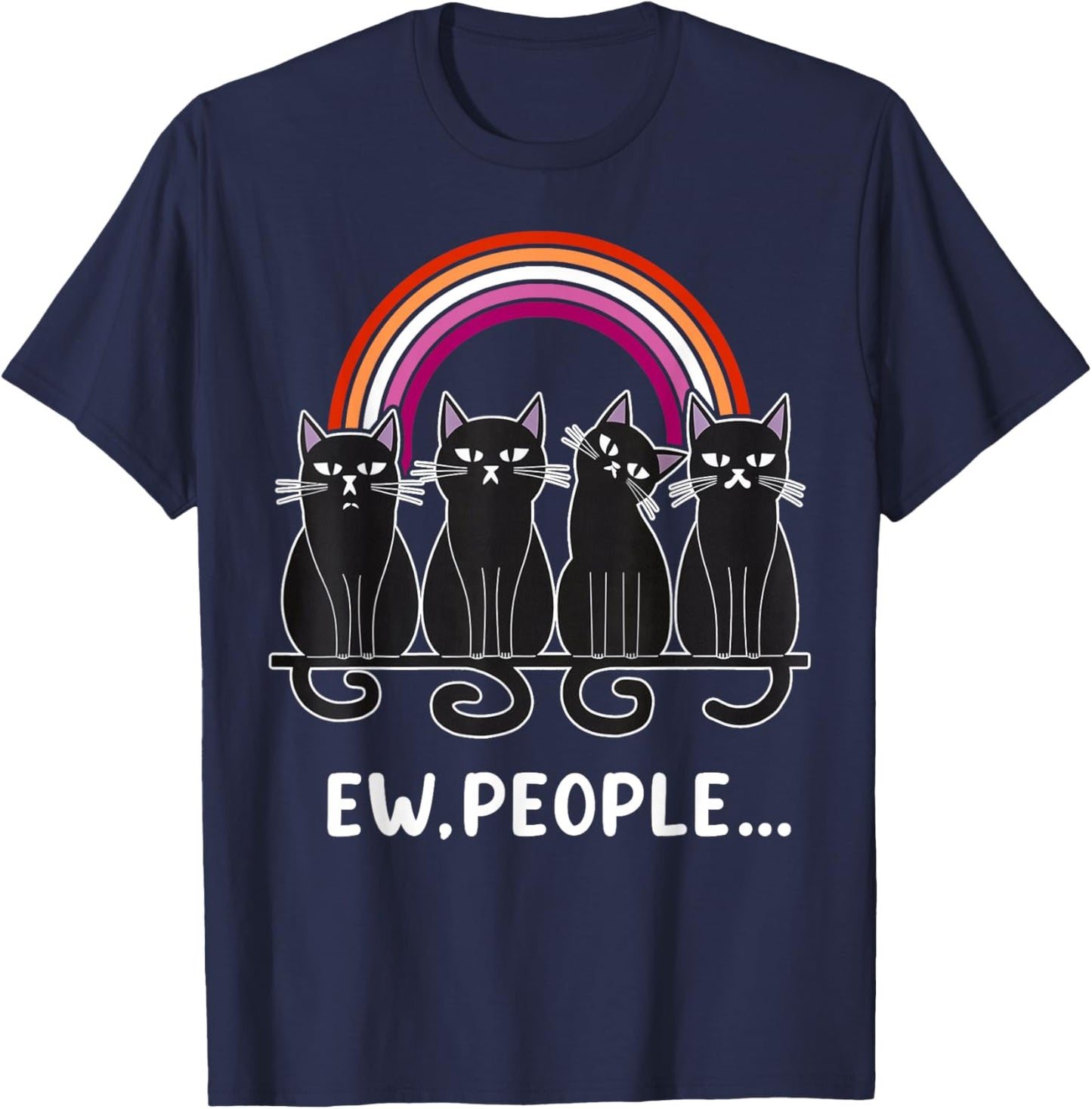 Funny Black Cats with Lesbian Rainbow T-Shirt - T-Shirt | Navy