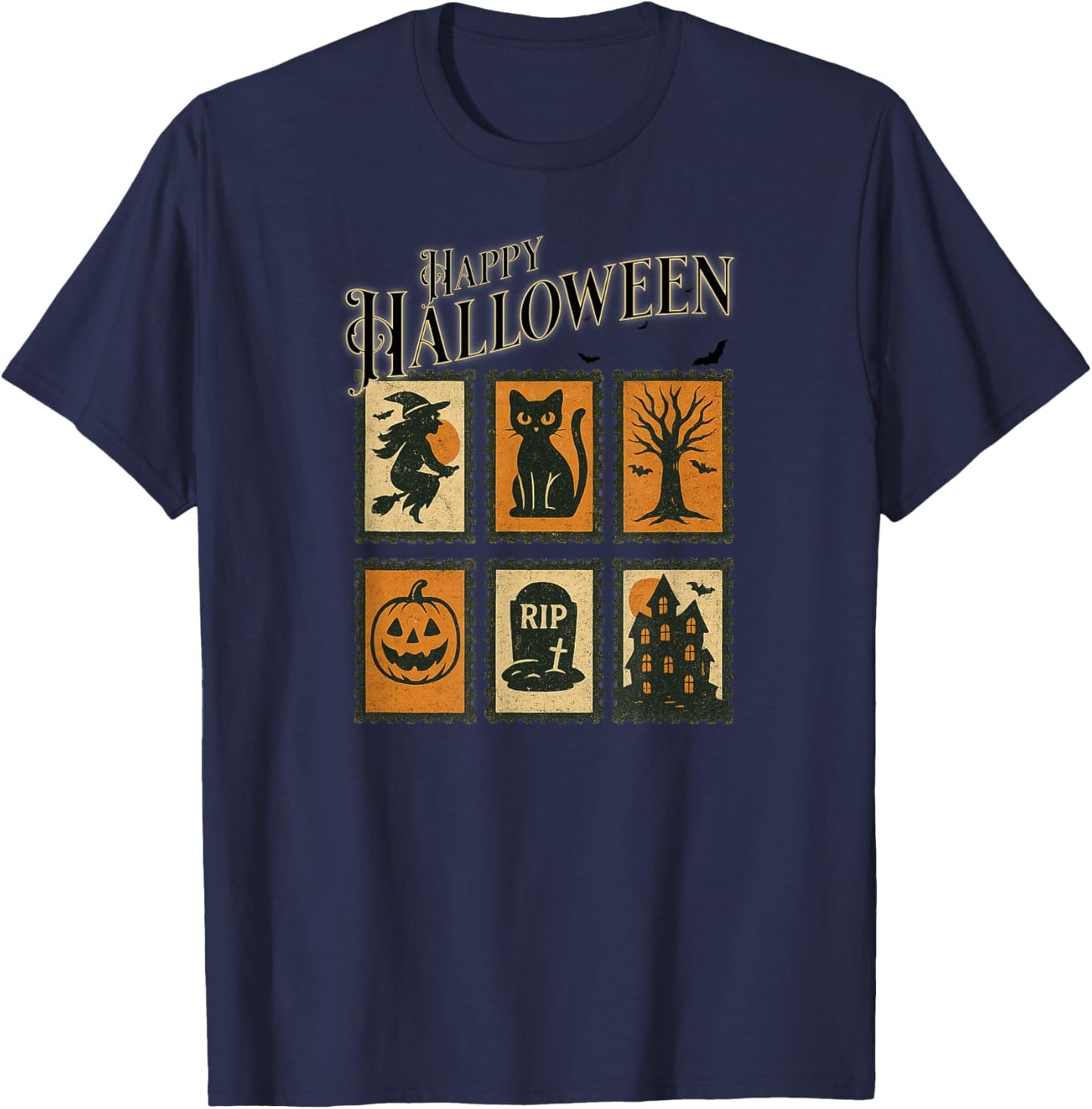 Halloween Spooky Stamp Women Men Kids T-Shirt - T-Shirt | Navy