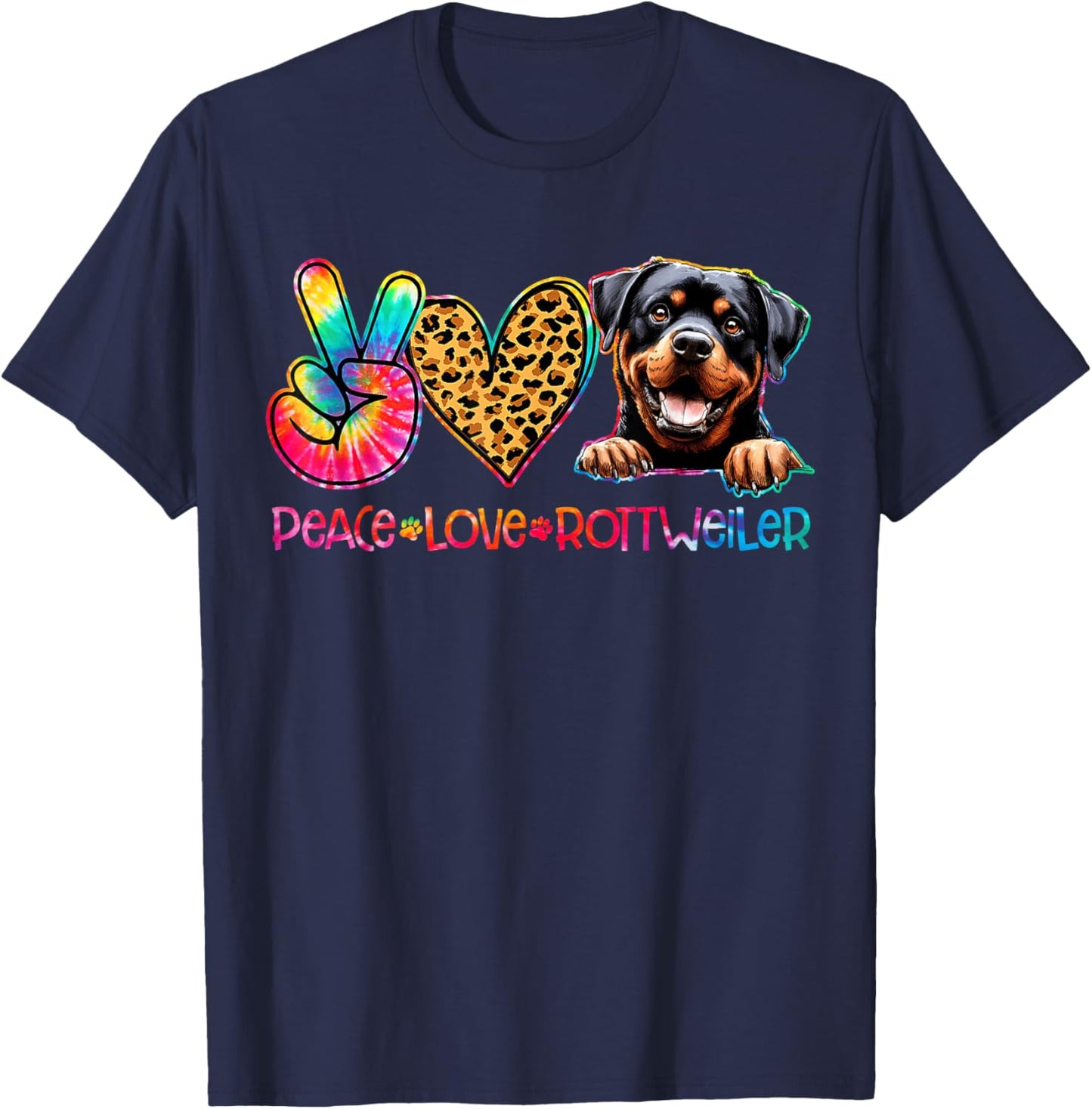 Peace Love Rottweiler Tie Dye Dog Lover T-Shirt - T-Shirt | Navy