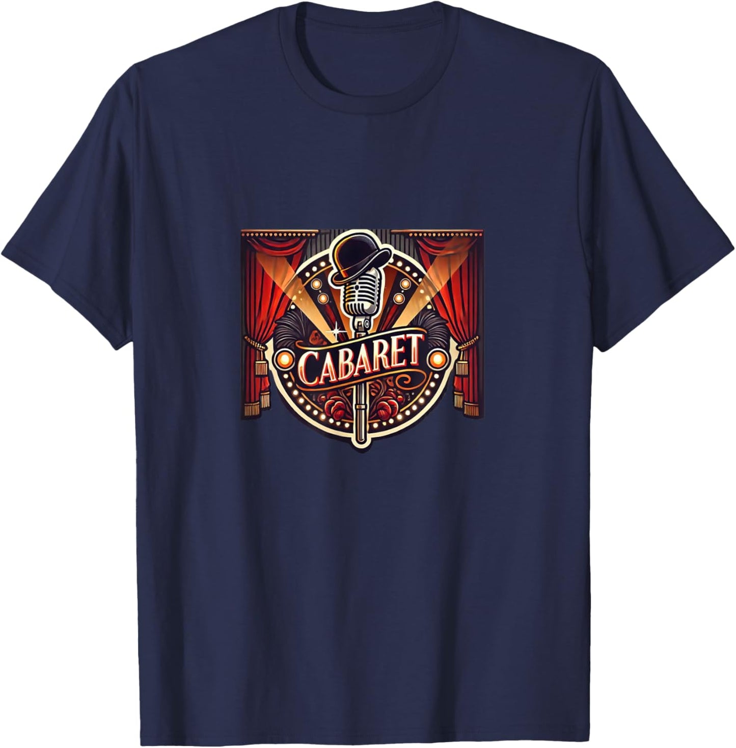 Stage Notes Cabaret Musical Theatre - Adults - Black - Small - Short Sleeve - Retro Casual - Cabaret Theme T-Shirt - T-Shirt | Navy