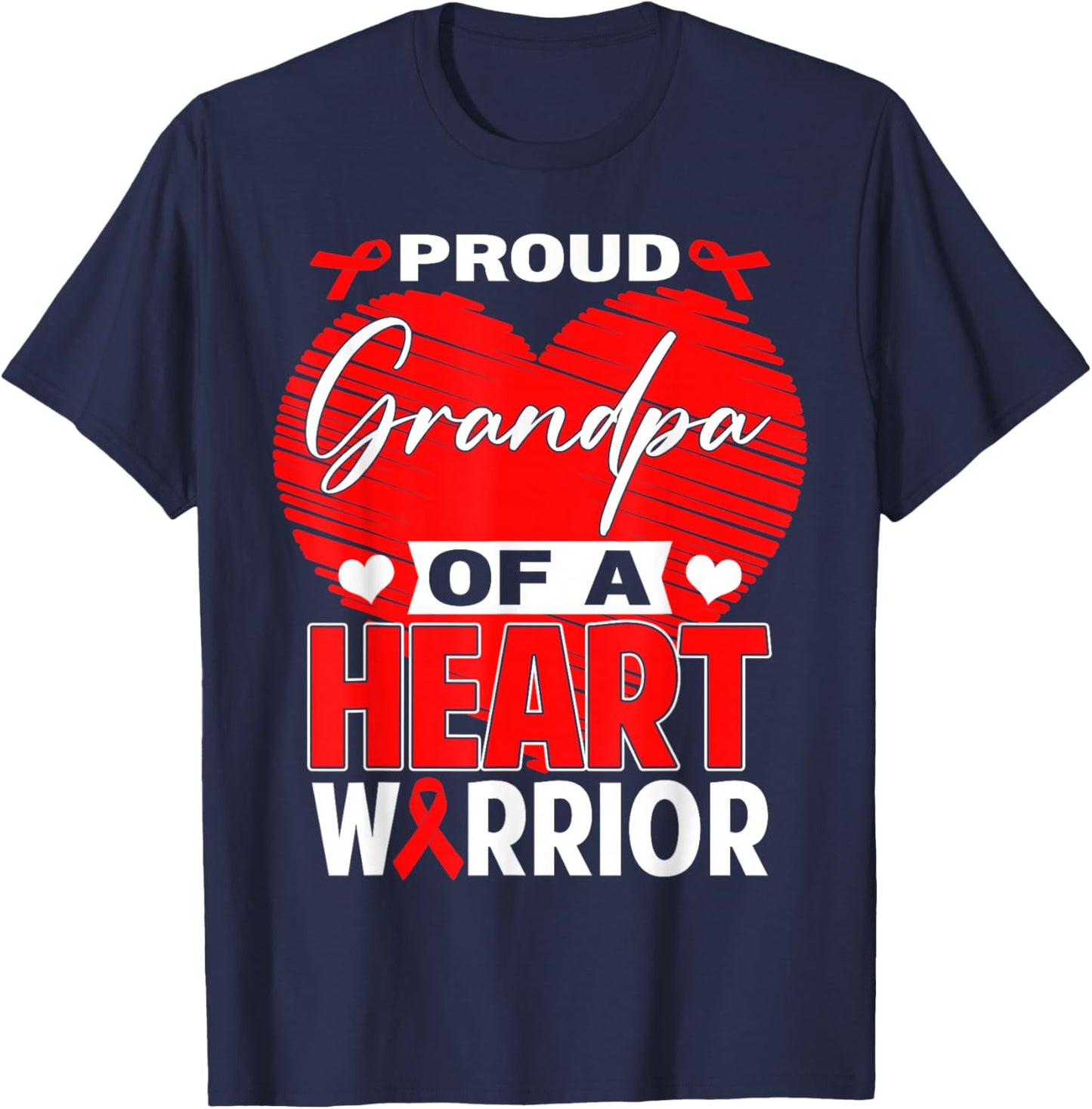 Proud Grandpa of Heart Warrior Heart Disease Awareness T-Shirt - T-Shirt | Navy