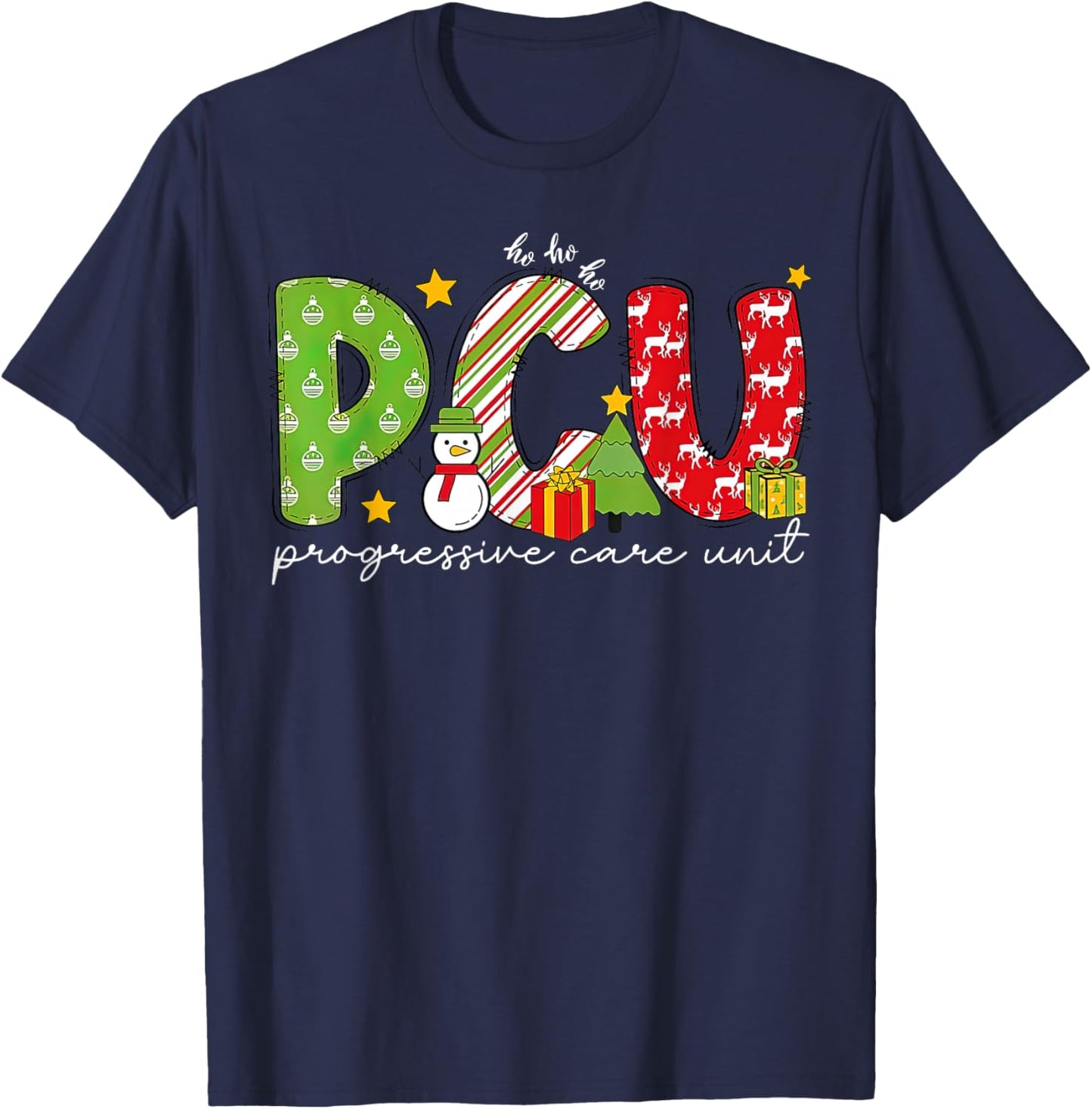 Retro PCU Progressive Care Unit Nurse Christmas Holiday T-Shirt - T-Shirt | Navy