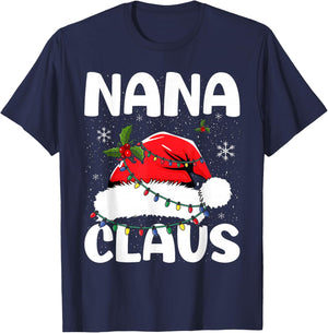 Nana Claus Christmas Lights Pajama Family Matching T-Shirt - T-Shirt | Navy