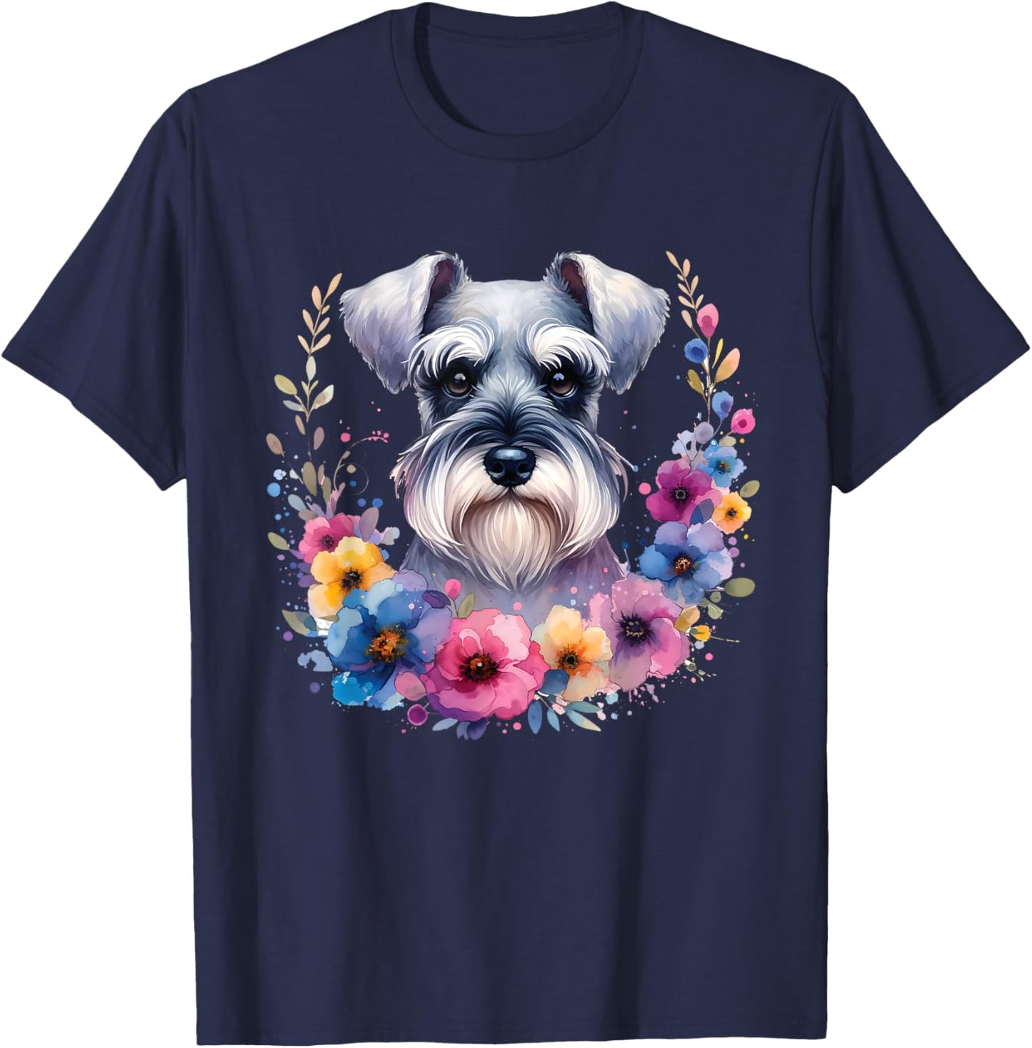 Floral Miniature Schnauzer Mama Dog Lover Mother's Day Men Women Kids T-Shirt - T-Shirt | Navy