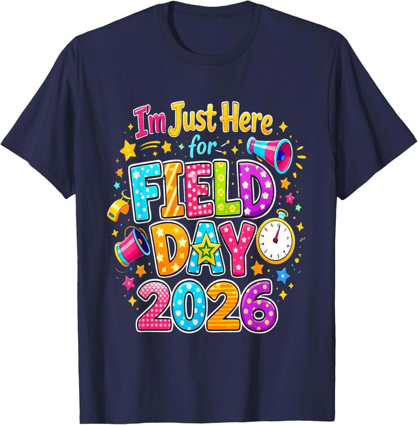 Retro Cute Game Day Teacher I'm Just Here for Field Day 2026 T-Shirt - T-Shirt | Navy
