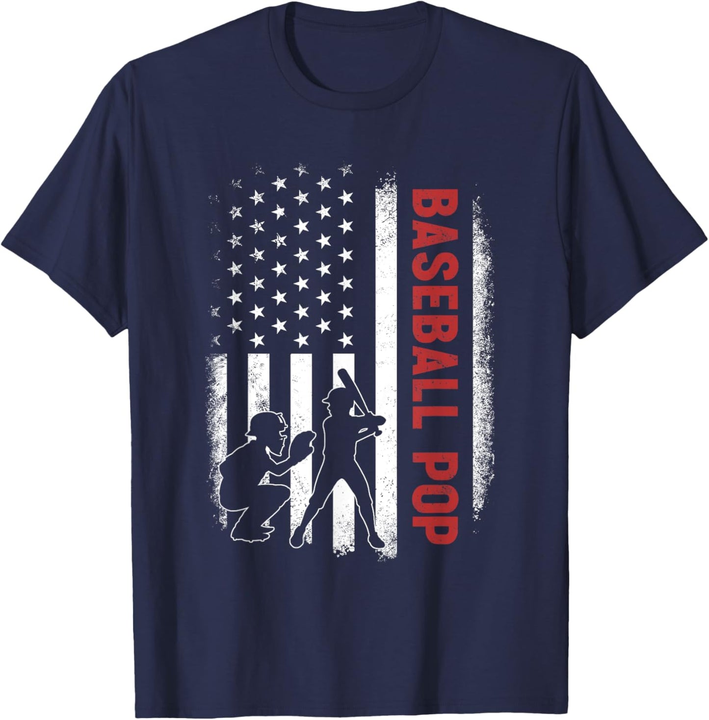 Baseball Pop American US Flag Gifts For Father's Day T-Shirt - T-Shirt | Navy