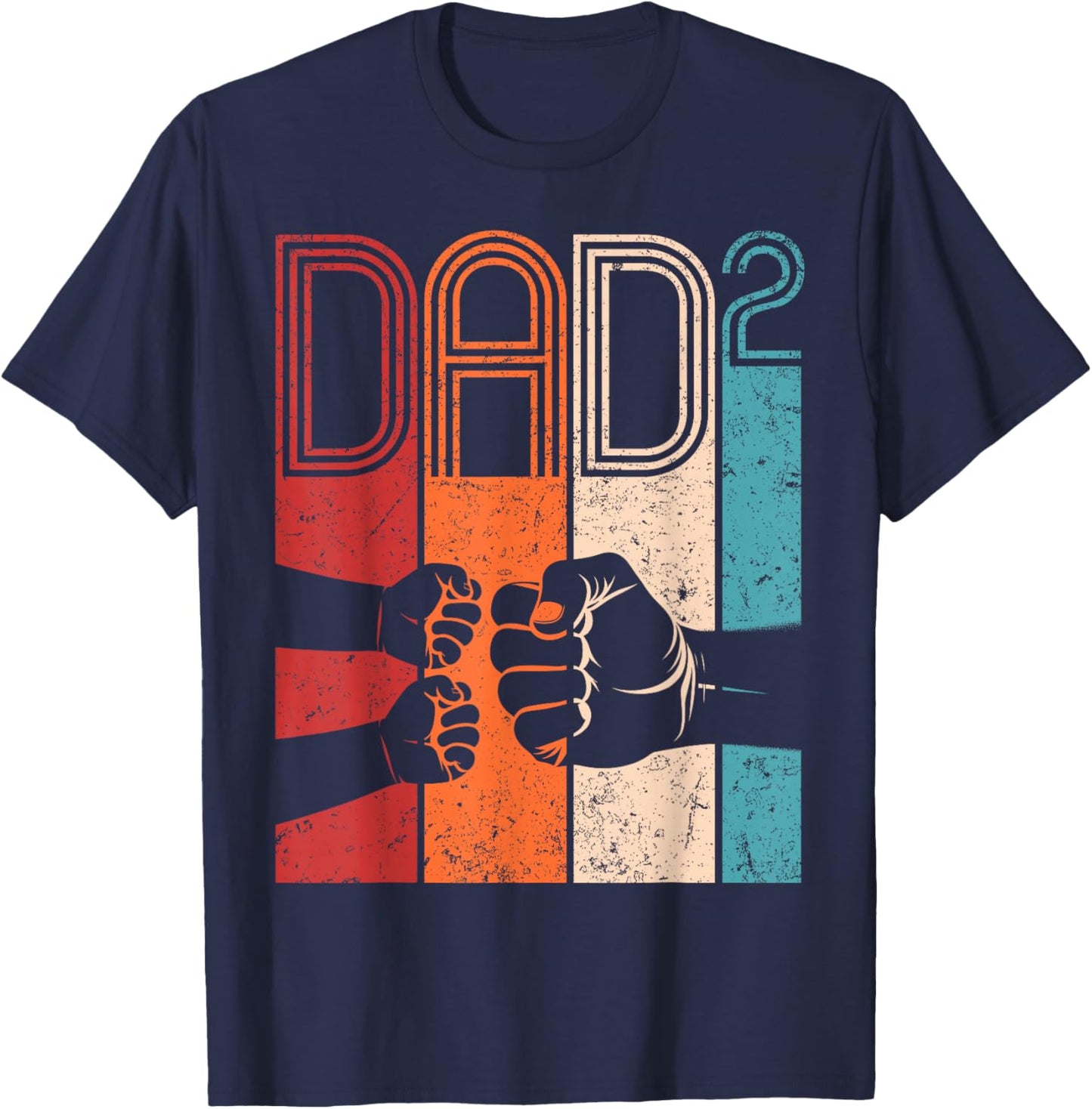 Fist Bump Dad Squared Retro Father of Two Kids Fathers Day T-Shirt - T-Shirt | Navy
