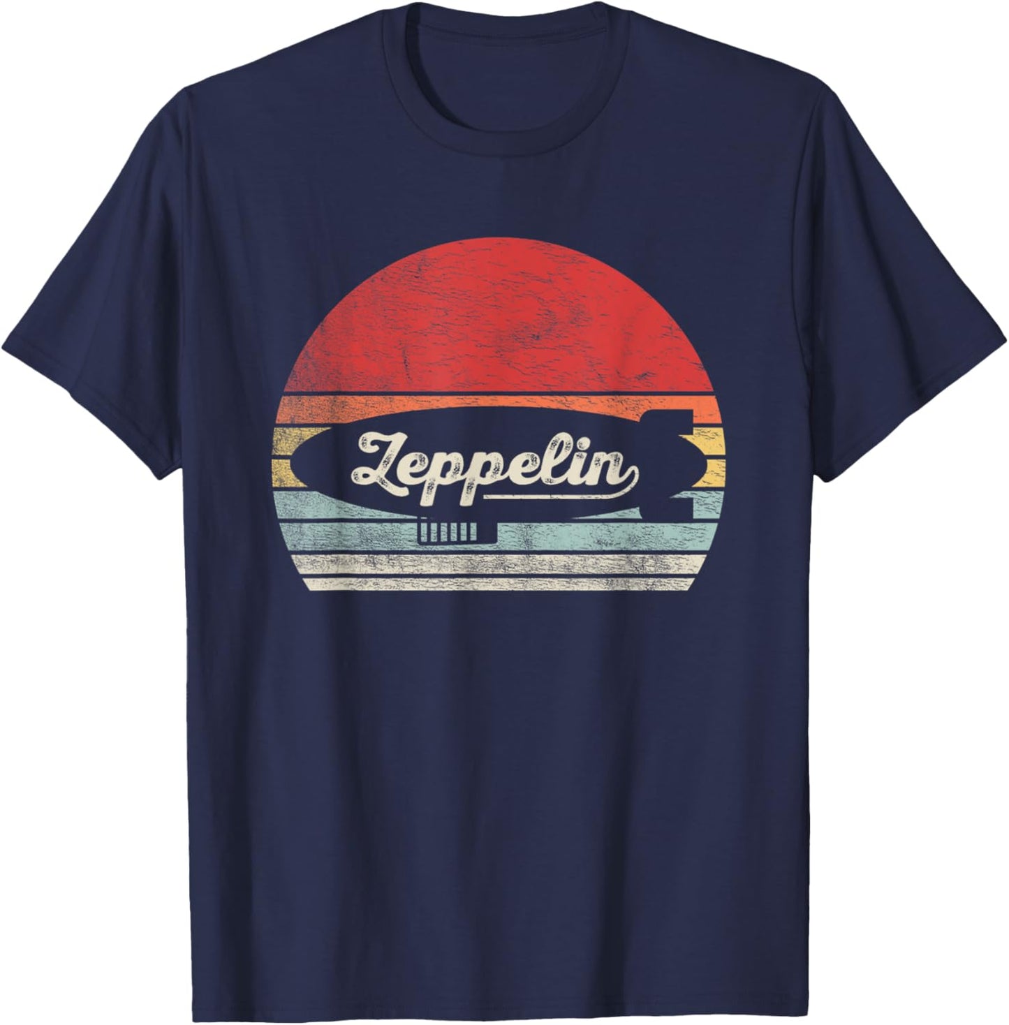 Zeppelin Airship Retro Sunset Stripes T-Shirt - T-Shirt | Navy