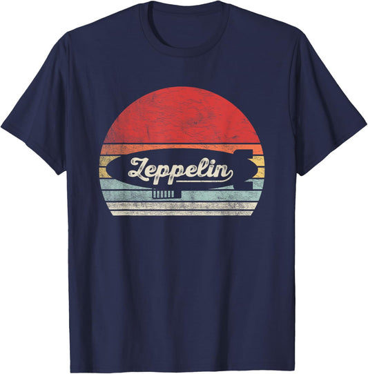 Zeppelin Airship Retro Sunset Stripes T-Shirt - T-Shirt | Navy