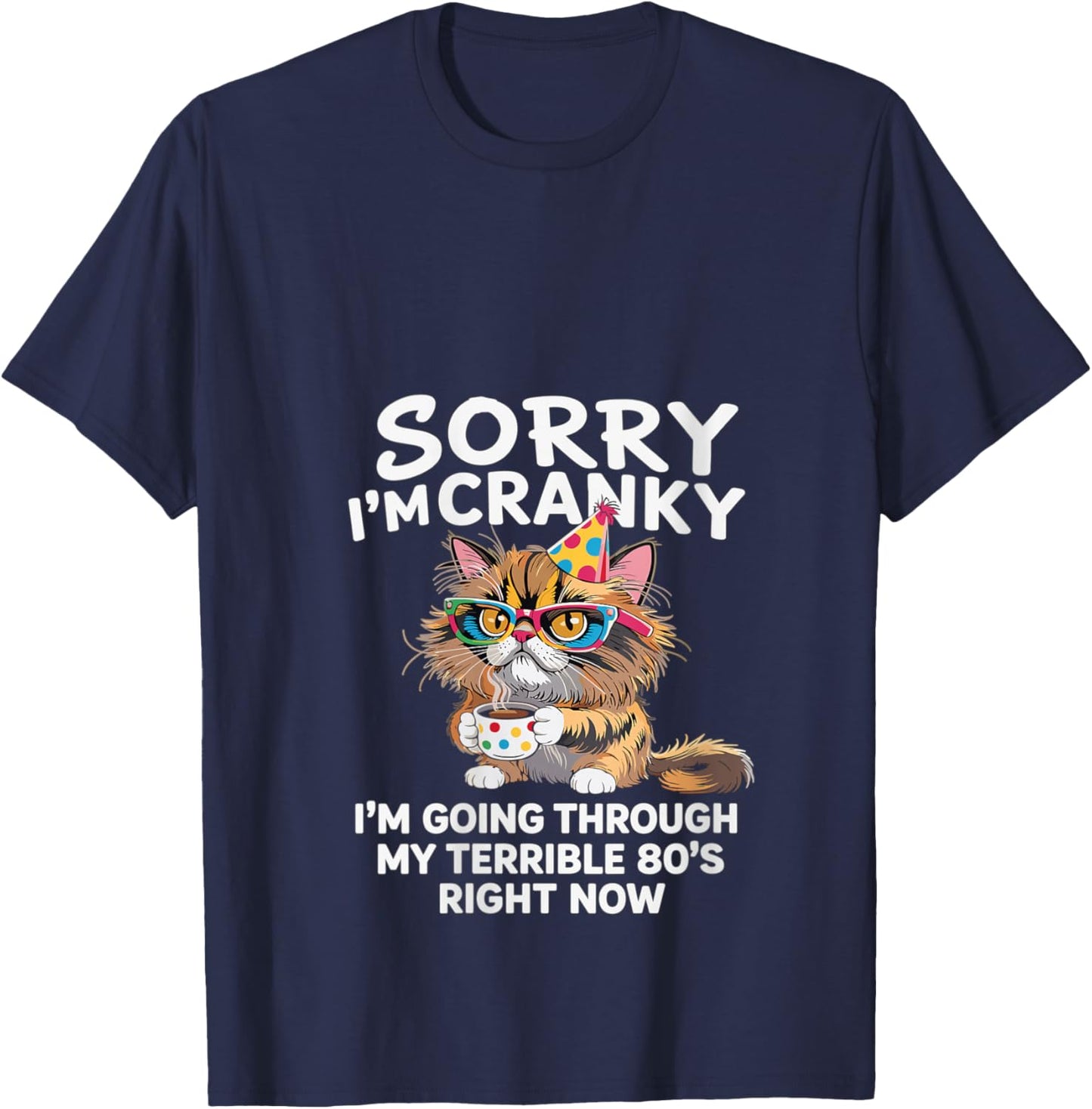 Women's Sorry I'm Cranky I'm Going Through My Terrible 80's Cat V-Neck T-Shirt - T-Shirt | Navy