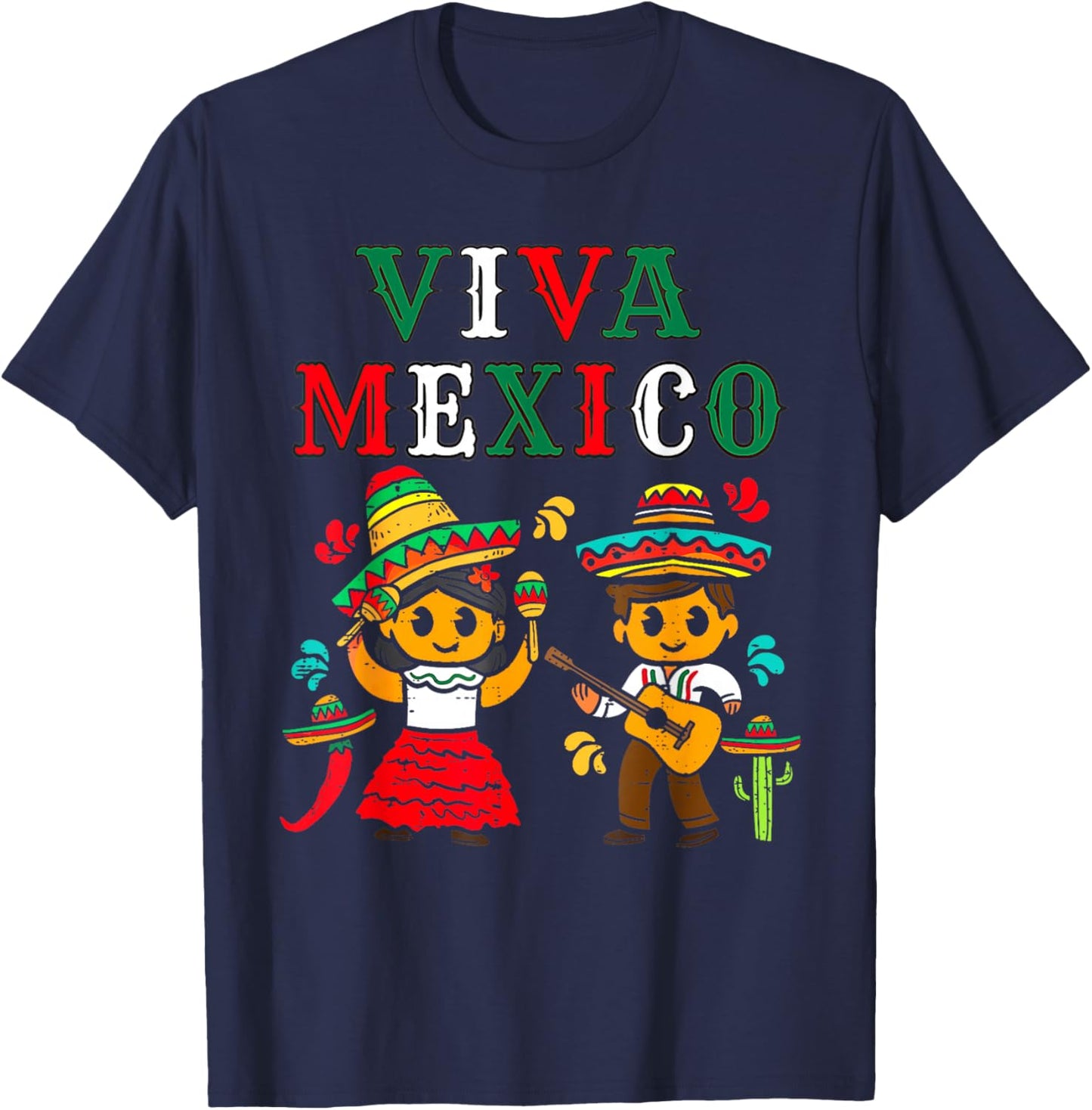 Mexican Independence Day Viva Mexico Boy Girl Maracas Guitar T-Shirt - T-Shirt | Navy