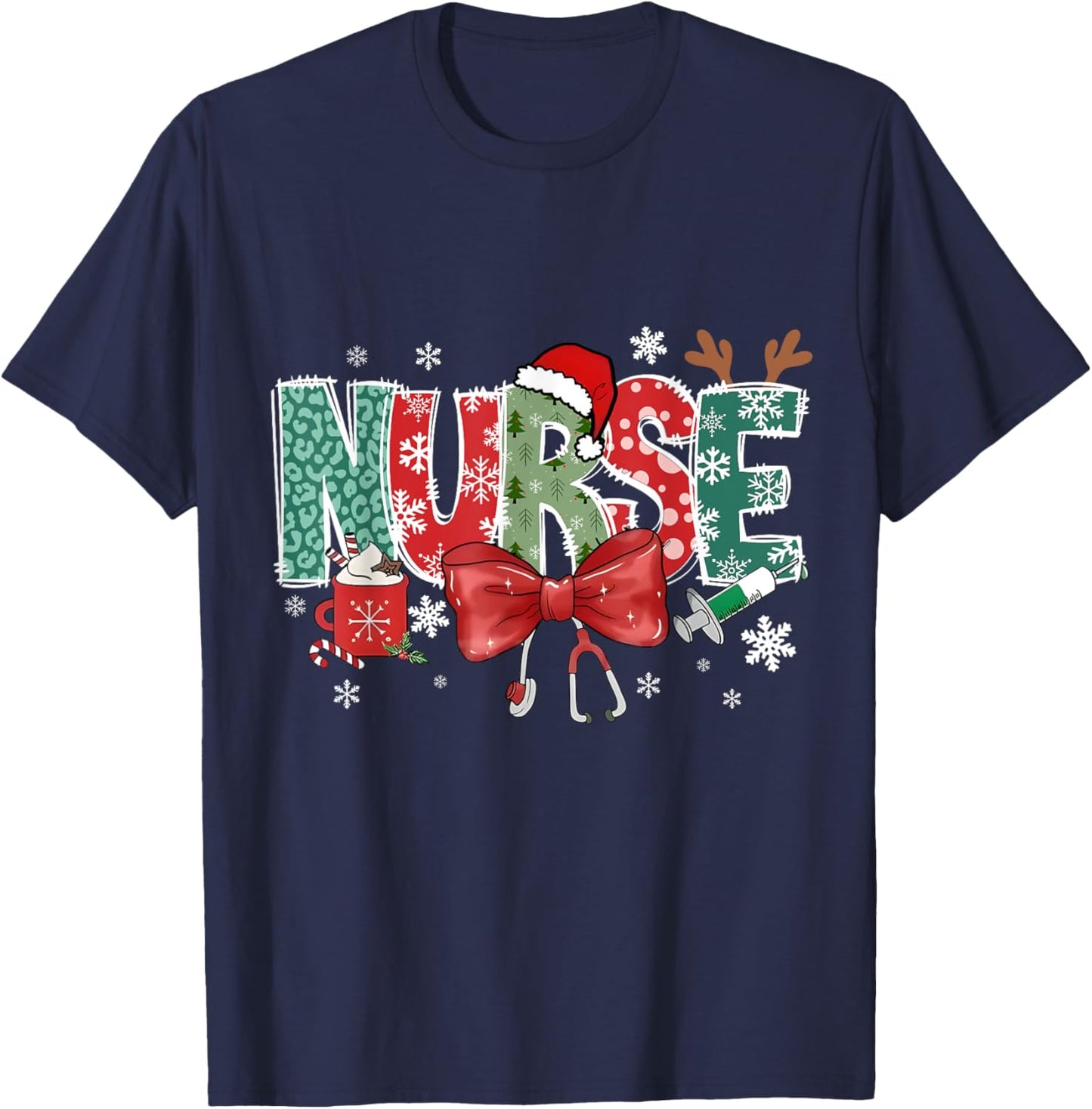Christmas Christmas Nurse Family Humorous - , Black, Small, Short Sleeve T-Shirt - T-Shirt | Navy