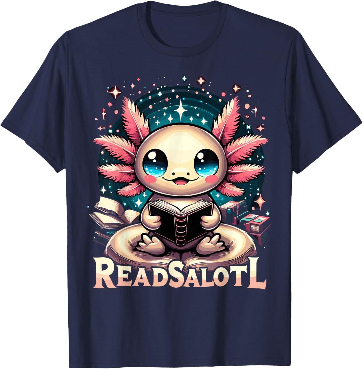 Axolotl Books Lover Readsalotl Reading Bookworm T-Shirt - T-Shirt | Navy