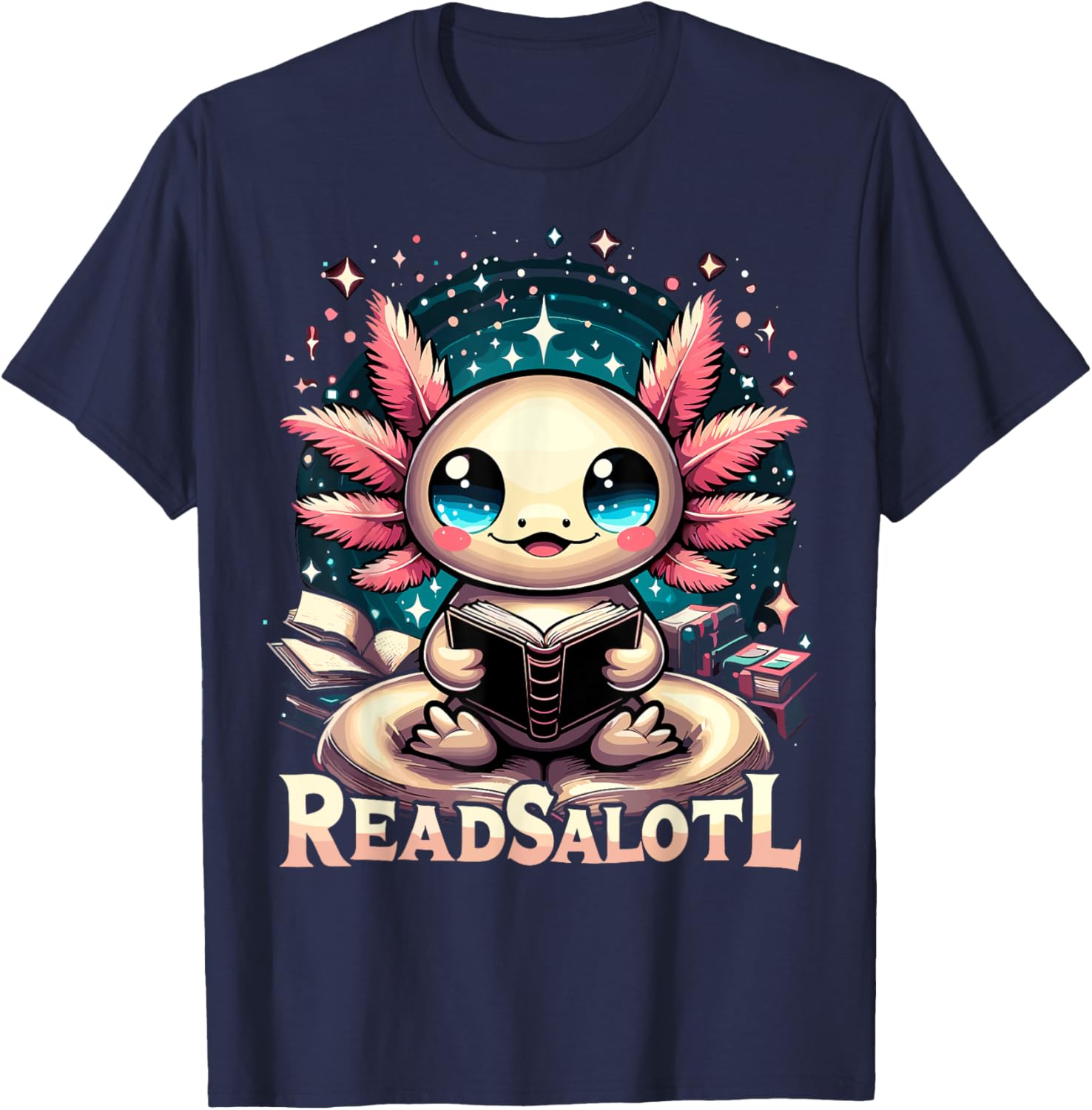 Axolotl Books Lover Readsalotl Reading Bookworm T-Shirt - T-Shirt | Navy