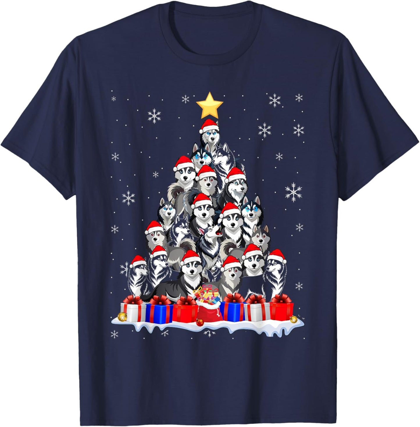Funny Siberian Husky Christmas Tree Pet Dog Lover T-Shirt - T-Shirt | Navy