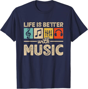 Life Is Better With Music Lover Musician EDM Music T-Shirt - T-Shirt | Navy