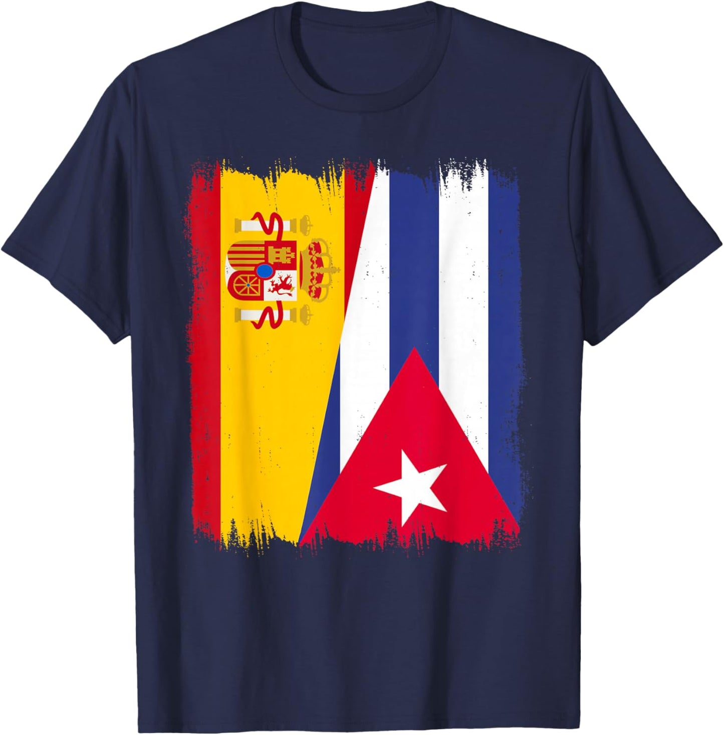 Spain Cuba Half Flag Cubano Pride Spanish Cuban Heritage T-Shirt - T-Shirt | Navy