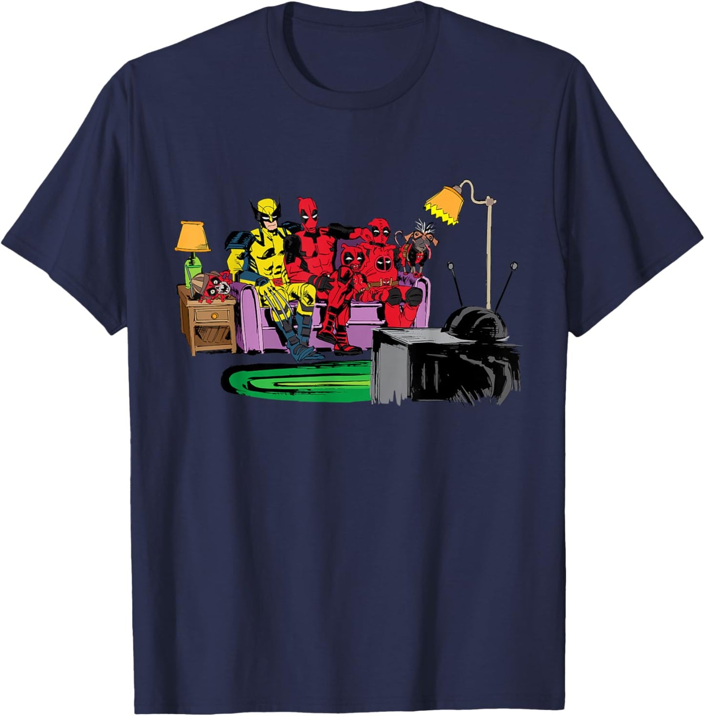 Marvel Deadpool & Wolverine The Simpsons Couch Gag Homage T-Shirt - T-Shirt | Navy
