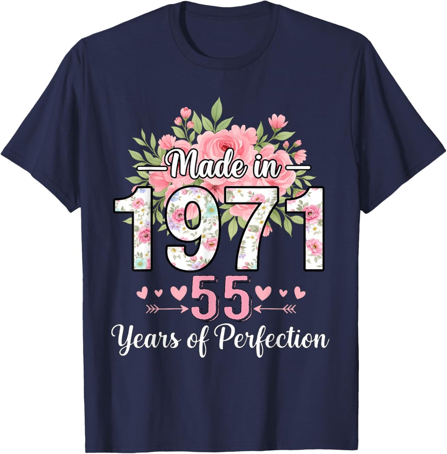 Made 1971 Floral Gifts for 55th Birthday Women Age 55+ T-Shirt - T-Shirt | Navy