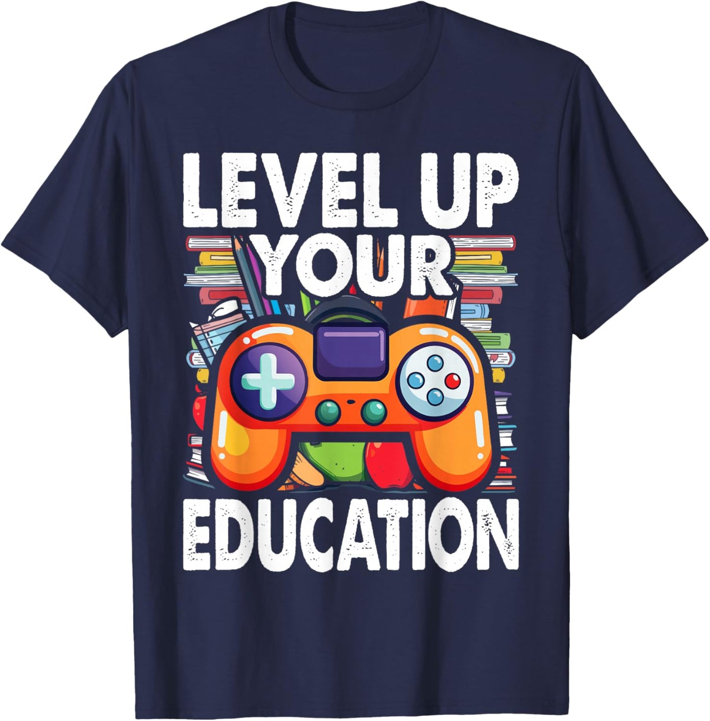 Level Up Your Education - Gaming-Inspired Teacher Design T-Shirt - T-Shirt | Navy