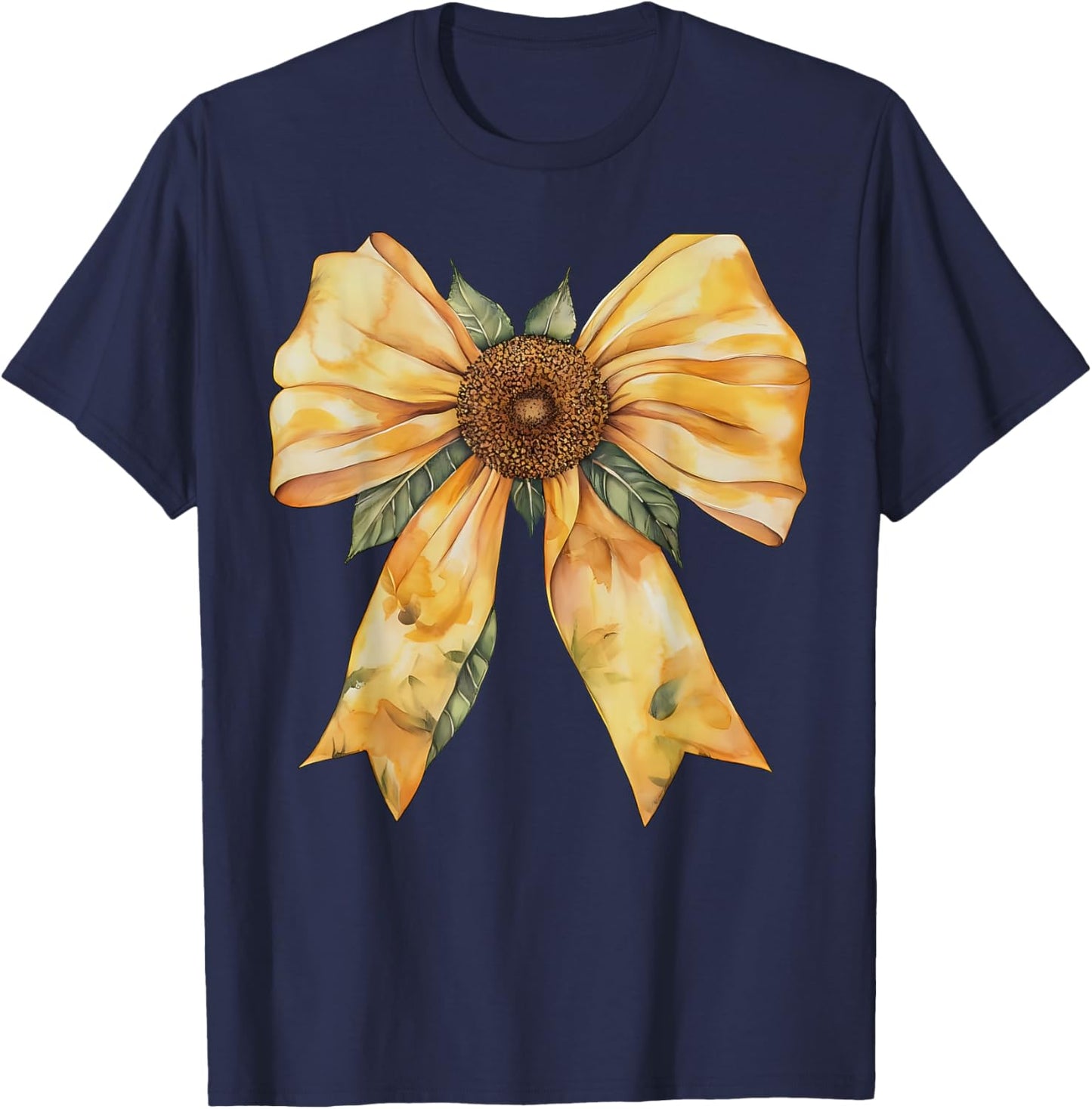 Yellow Sunflower Coquette Bow Wildflower Floral Girls T-Shirt - T-Shirt | Navy