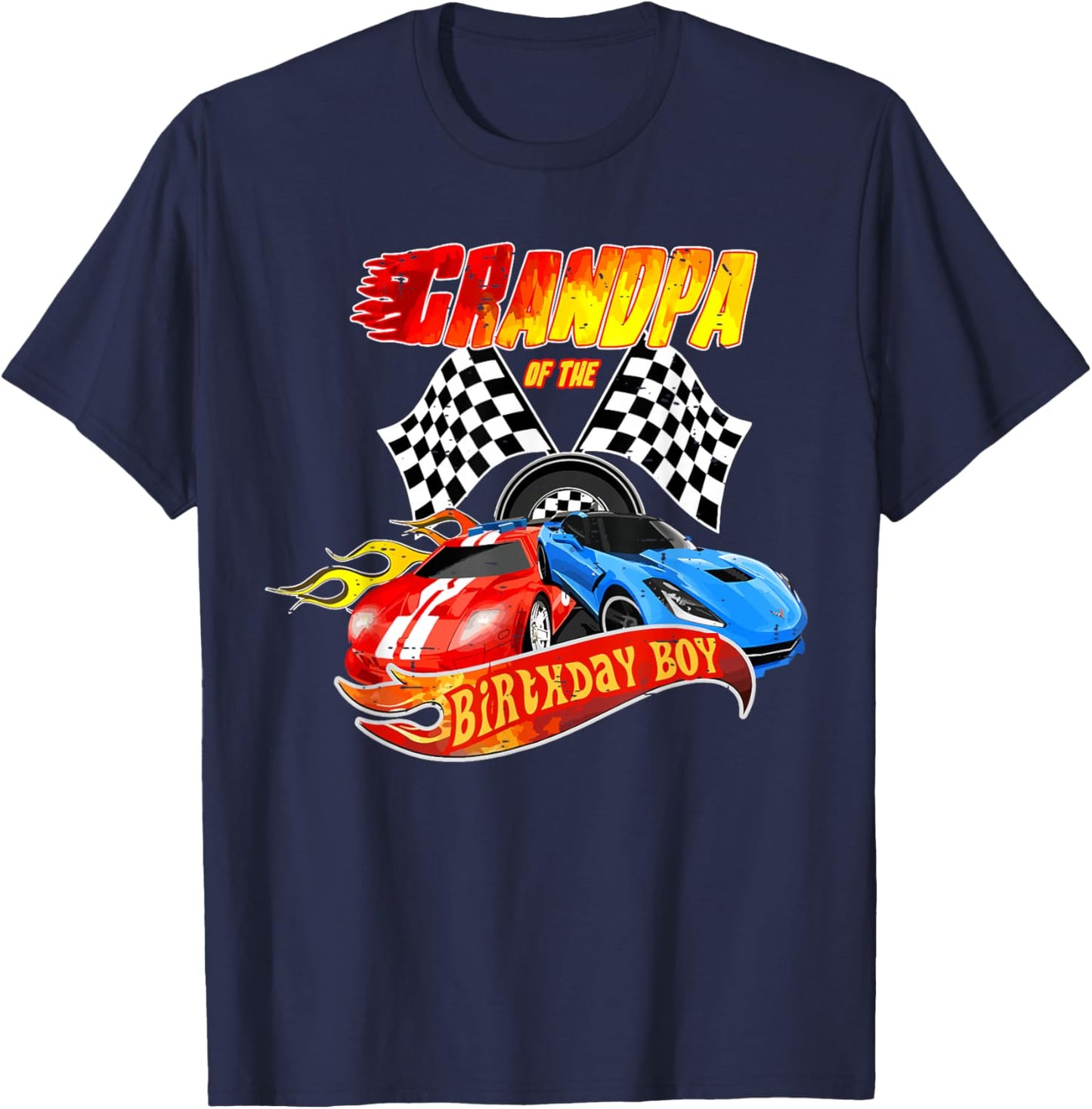 Grandpa Of The Birthday Boy Race Car Birthday Party Racing T-Shirt - T-Shirt | Navy