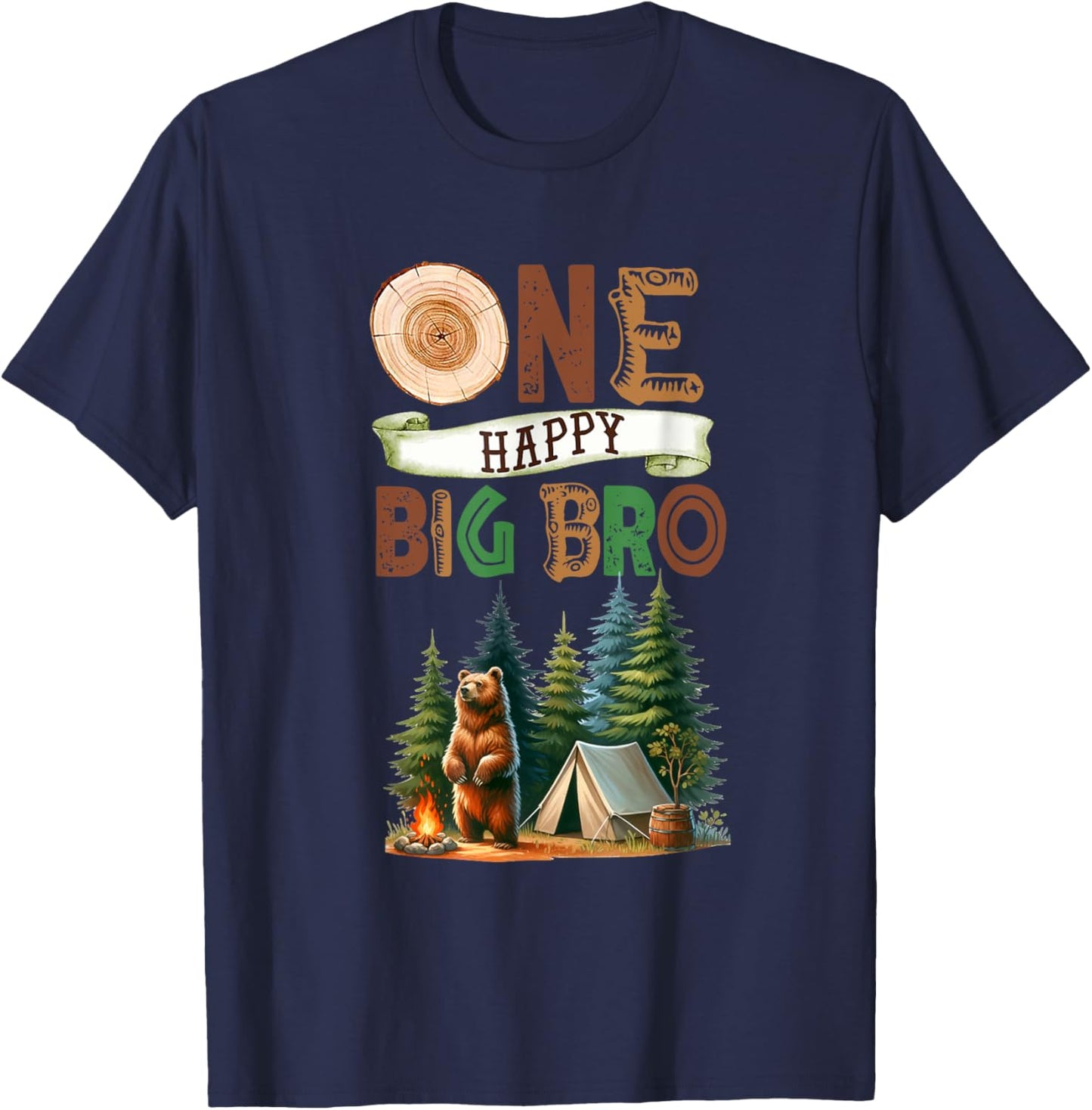 One Happy Big Bro Camper First Birthday Camping Bear Brother T-Shirt - T-Shirt | Navy